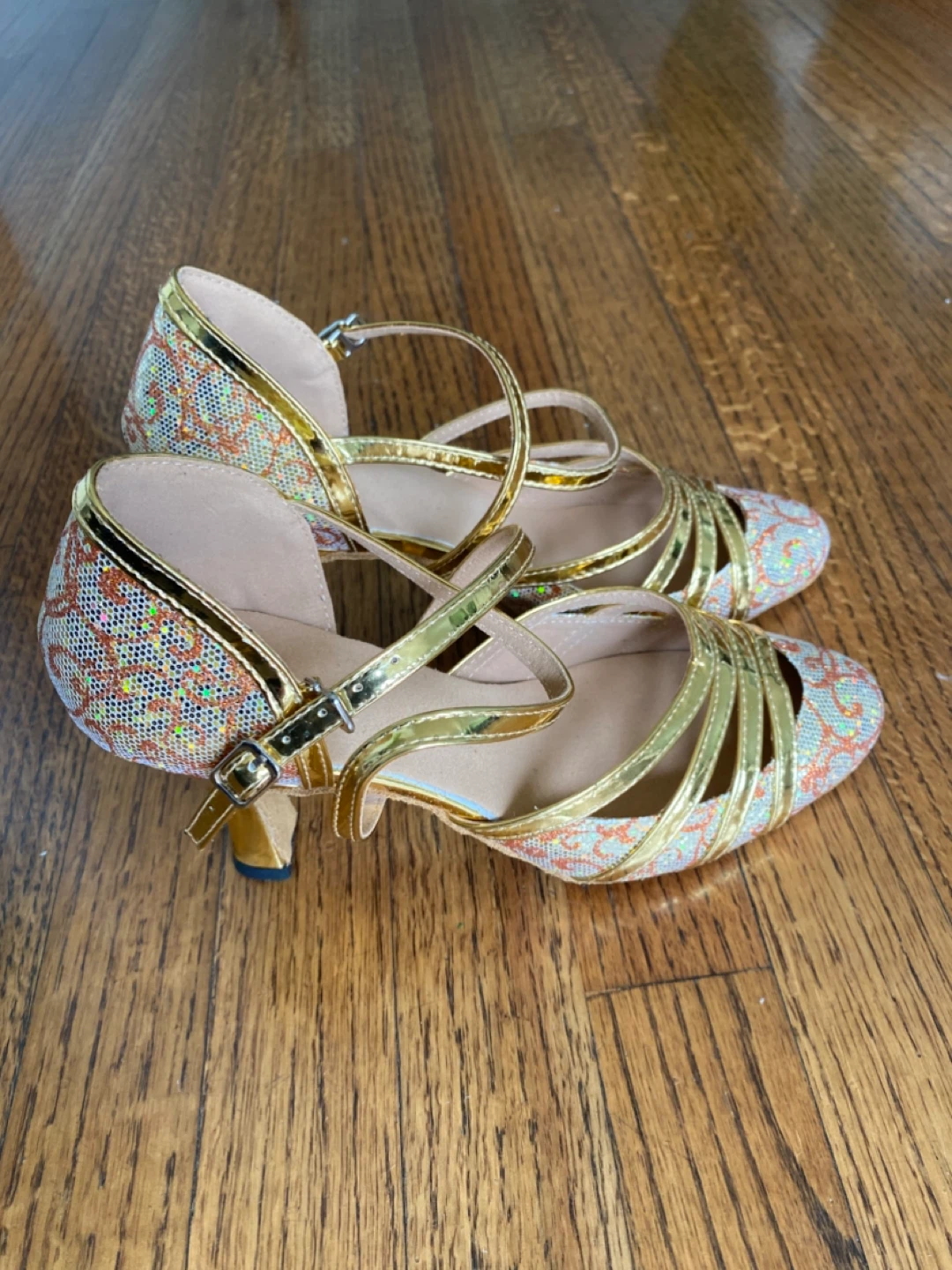 Gold & Patterned Dance Heels Size US6 - photo 2