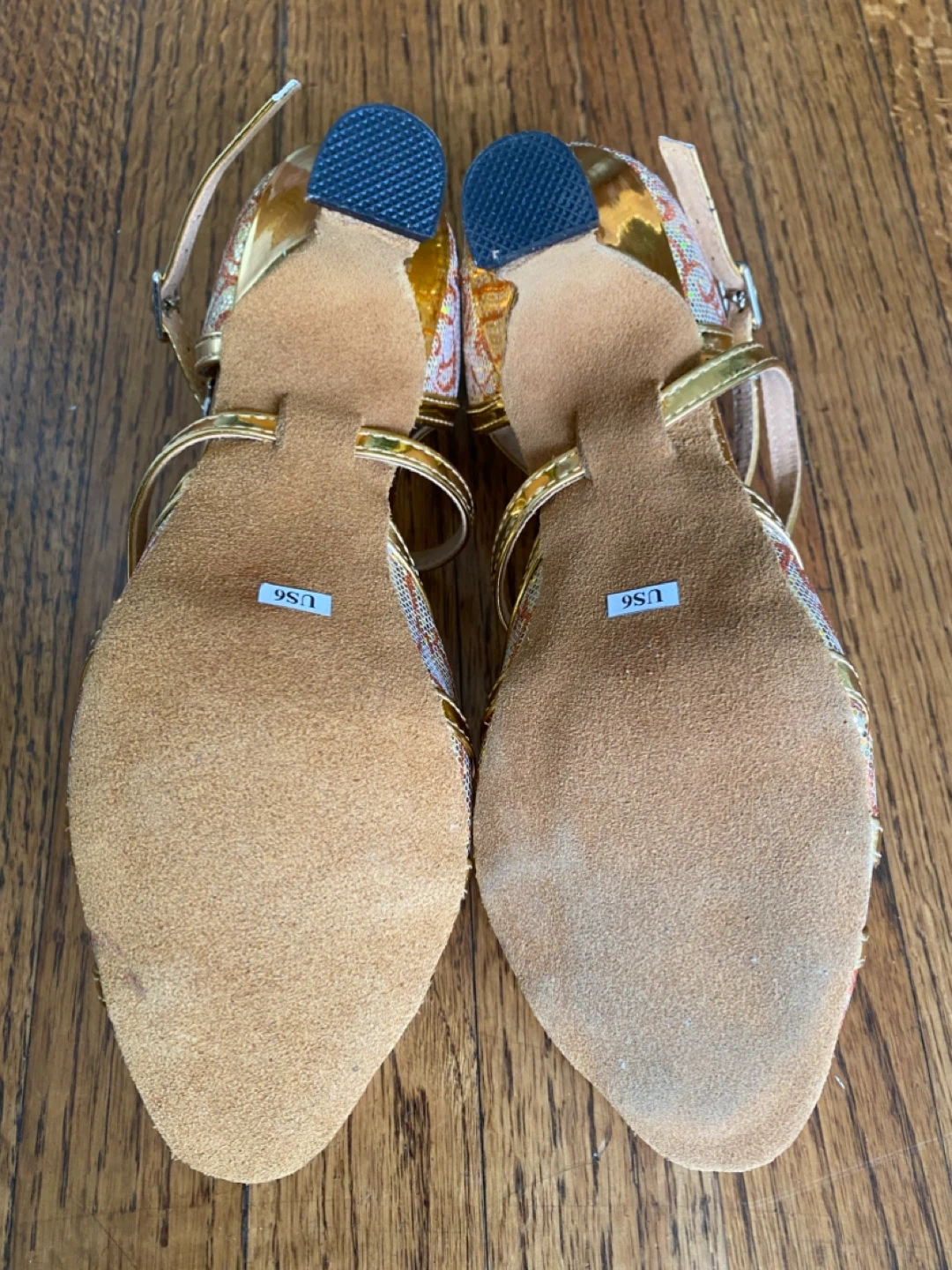 Gold & Patterned Dance Heels Size US6 - photo 4