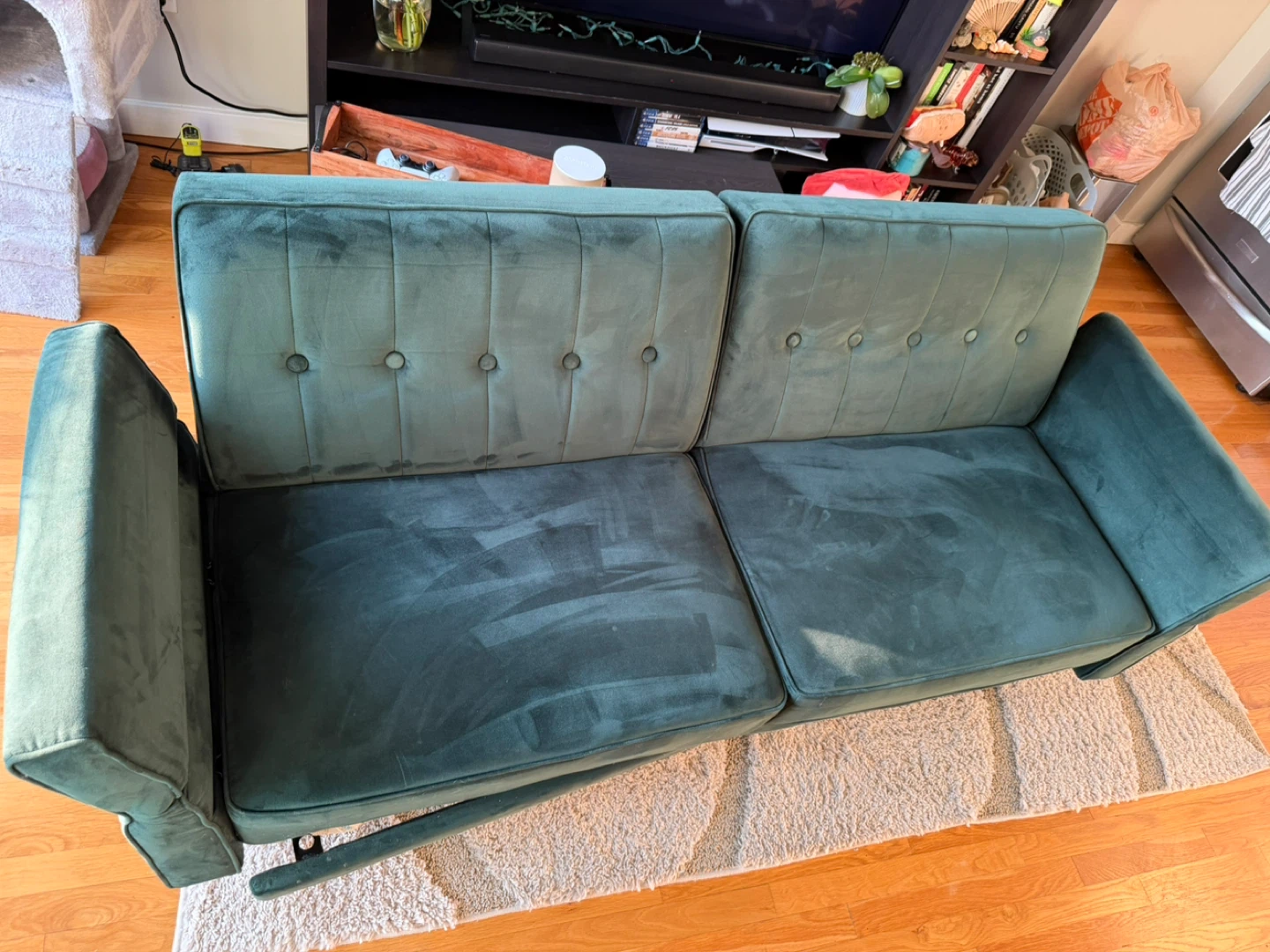 Green Velvet Futon Sofa Bed - Convertible Bed
