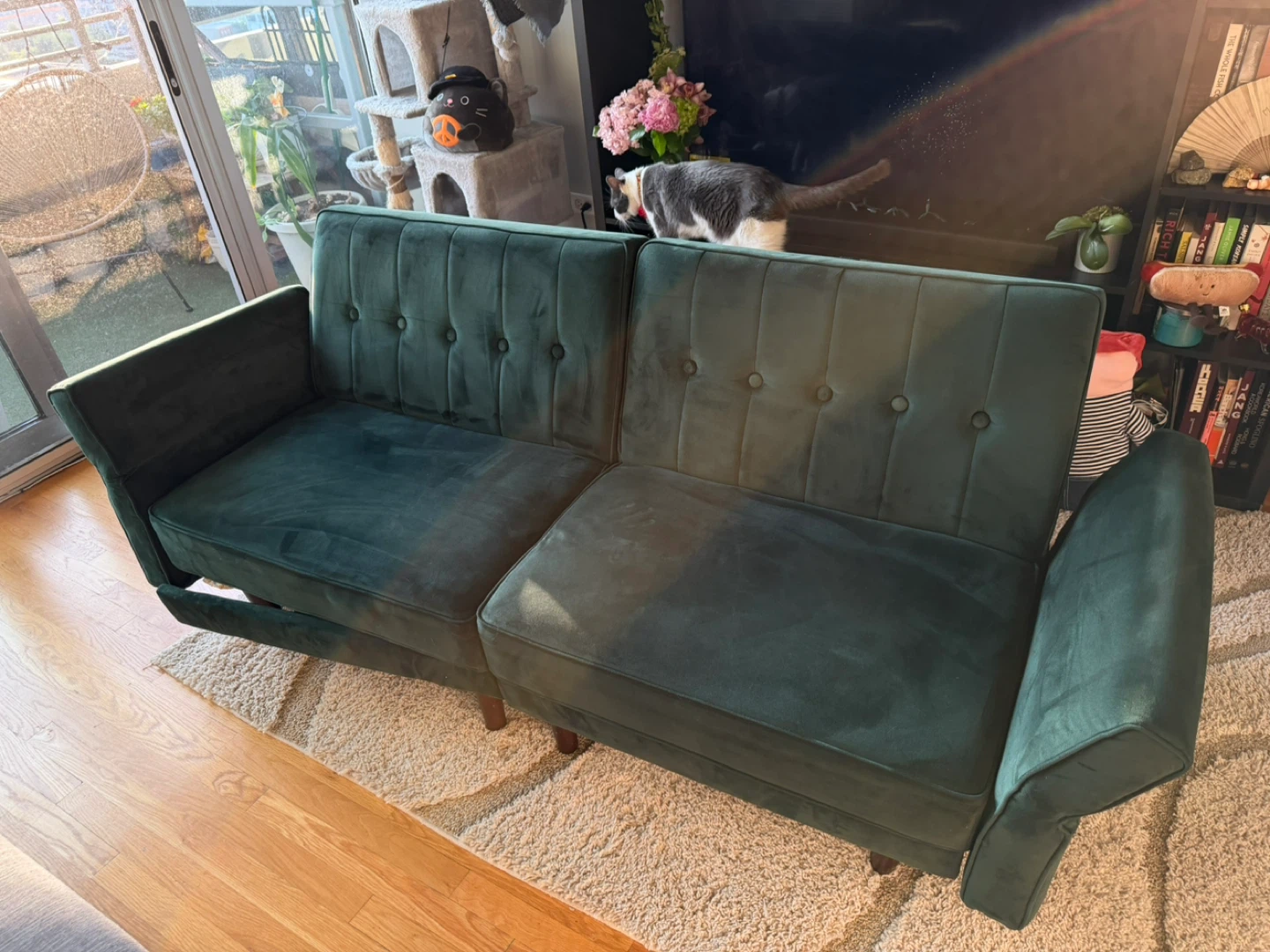 Green Velvet Futon Sofa Bed - Convertible Bed - photo 4