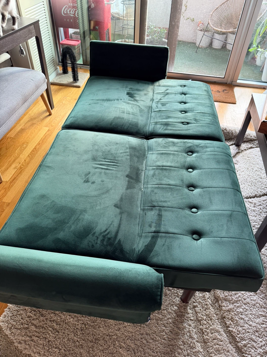 Green Velvet Futon Sofa Bed - Convertible Bed - photo 2