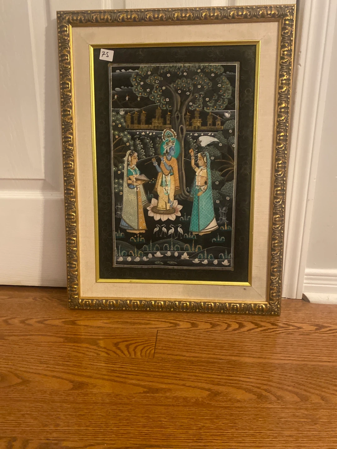 Framed Indian Miniature Painting of Radha and Krishna