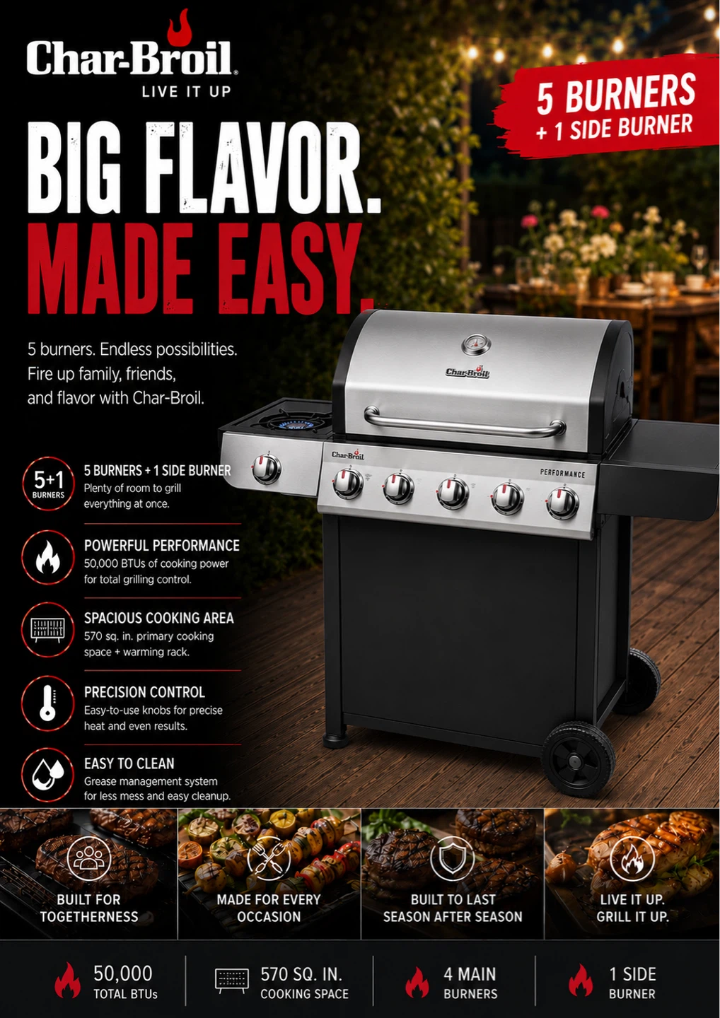 Char-Broil 4  Burner + 1 side burner Propane Gas Grill