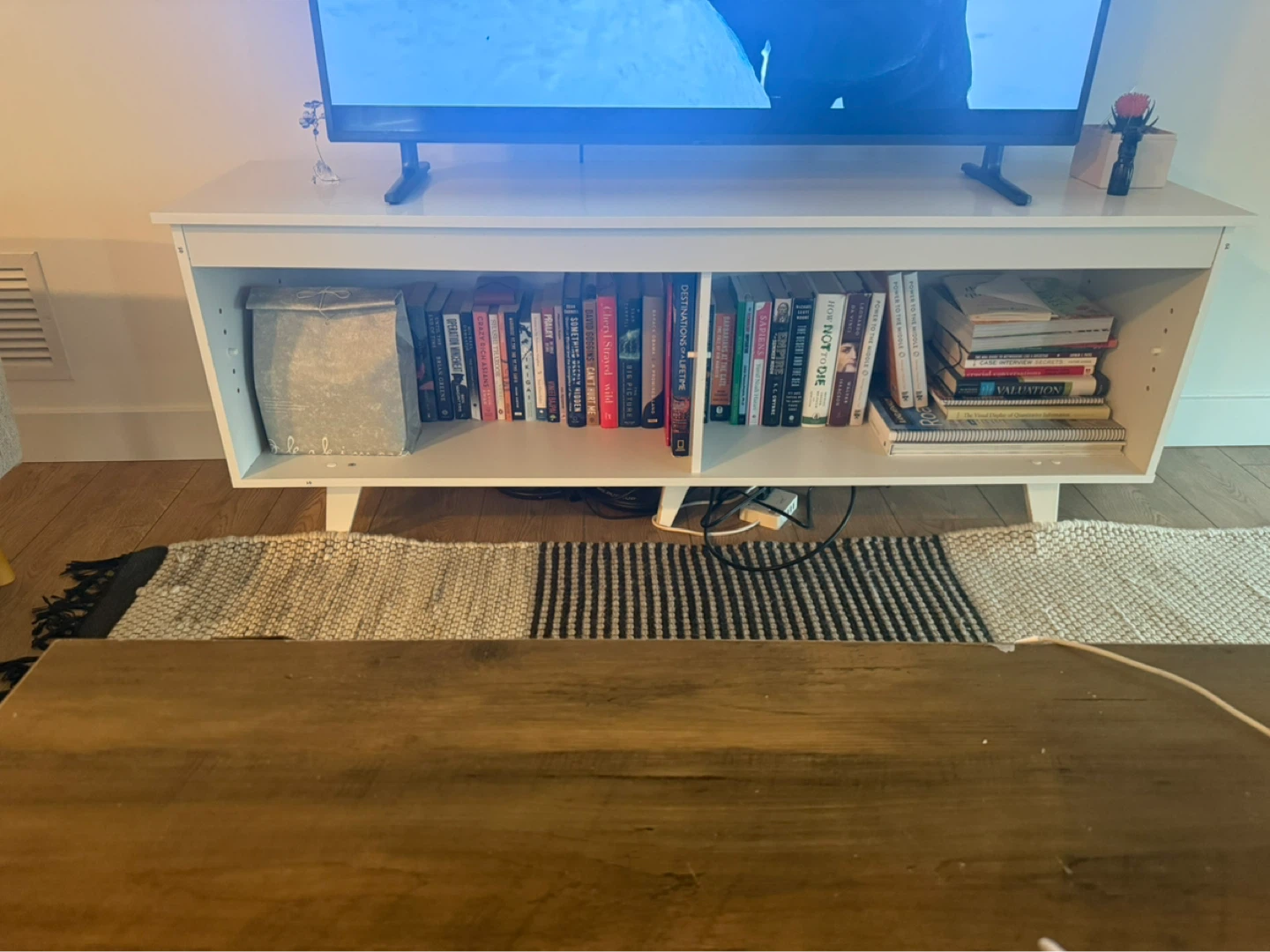 White TV Stand with Shelves