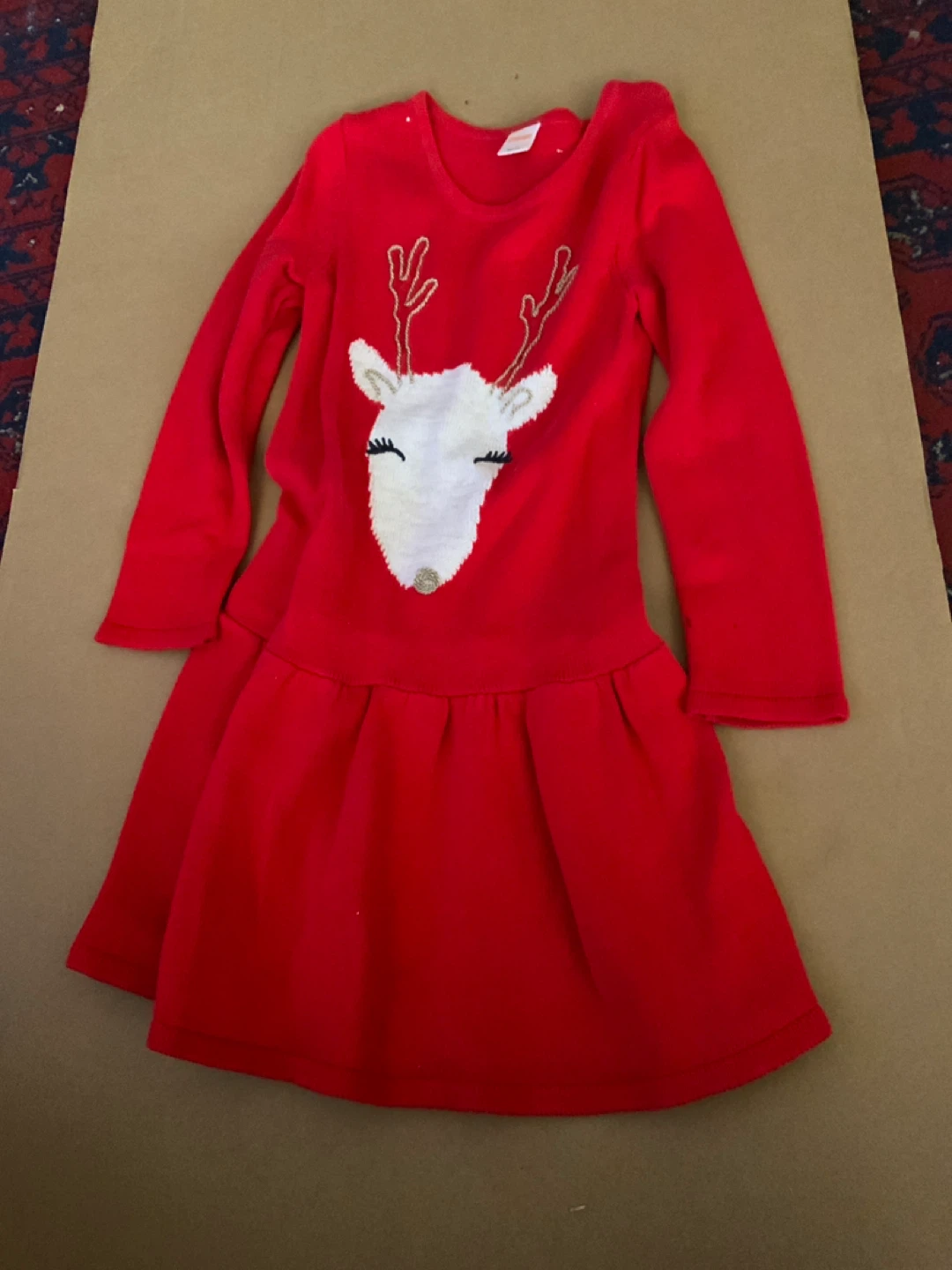 Girls Red Reindeer Christmas Dress