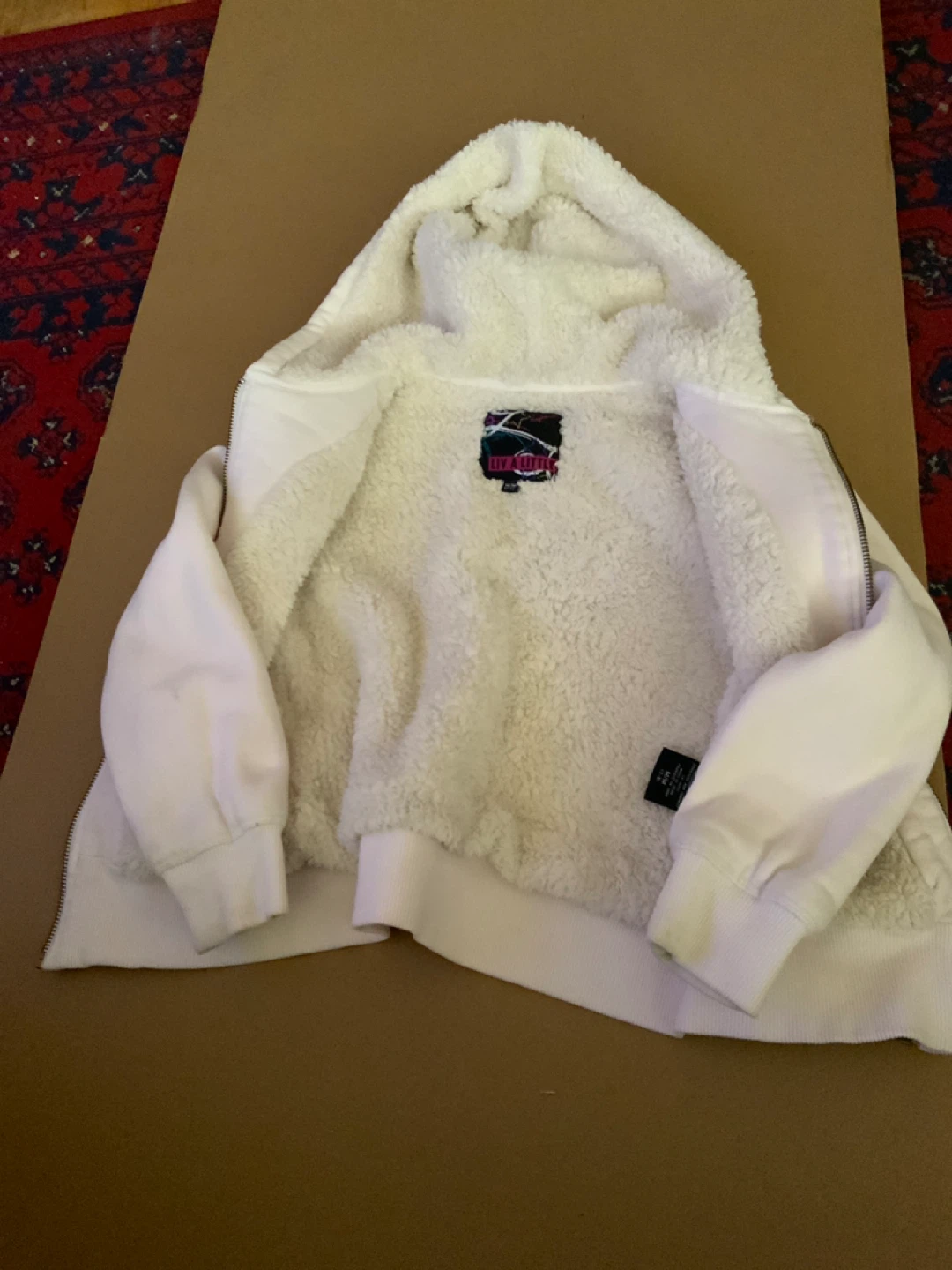 White Sherpa Lined Zip-Up Hoodie