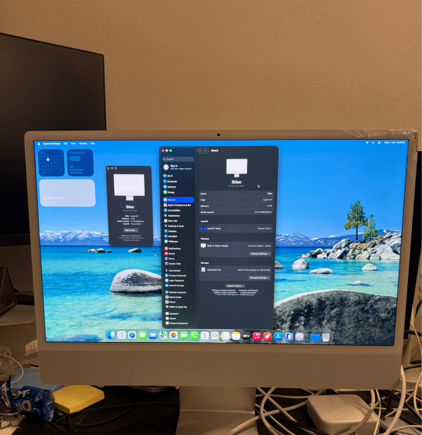 Apple iMac 24” M1 8GB 512GB Silver 2021 A2438 CRACKED BEZEL READ