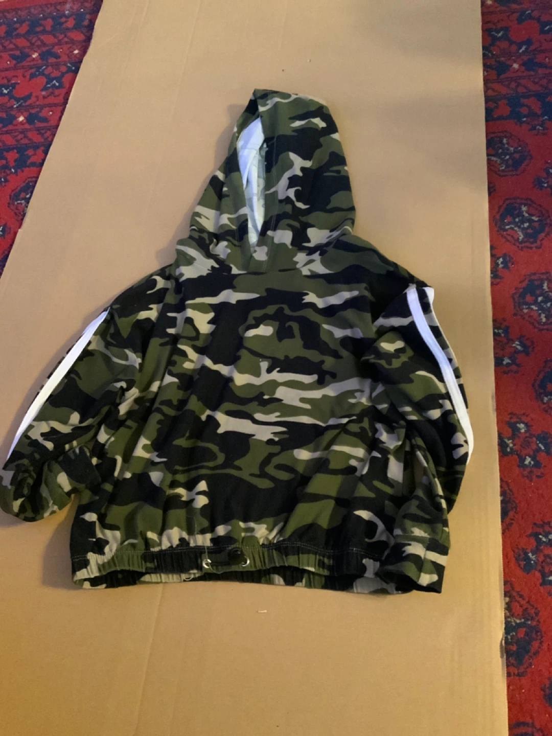 Camouflage Hoodie with White Stripes