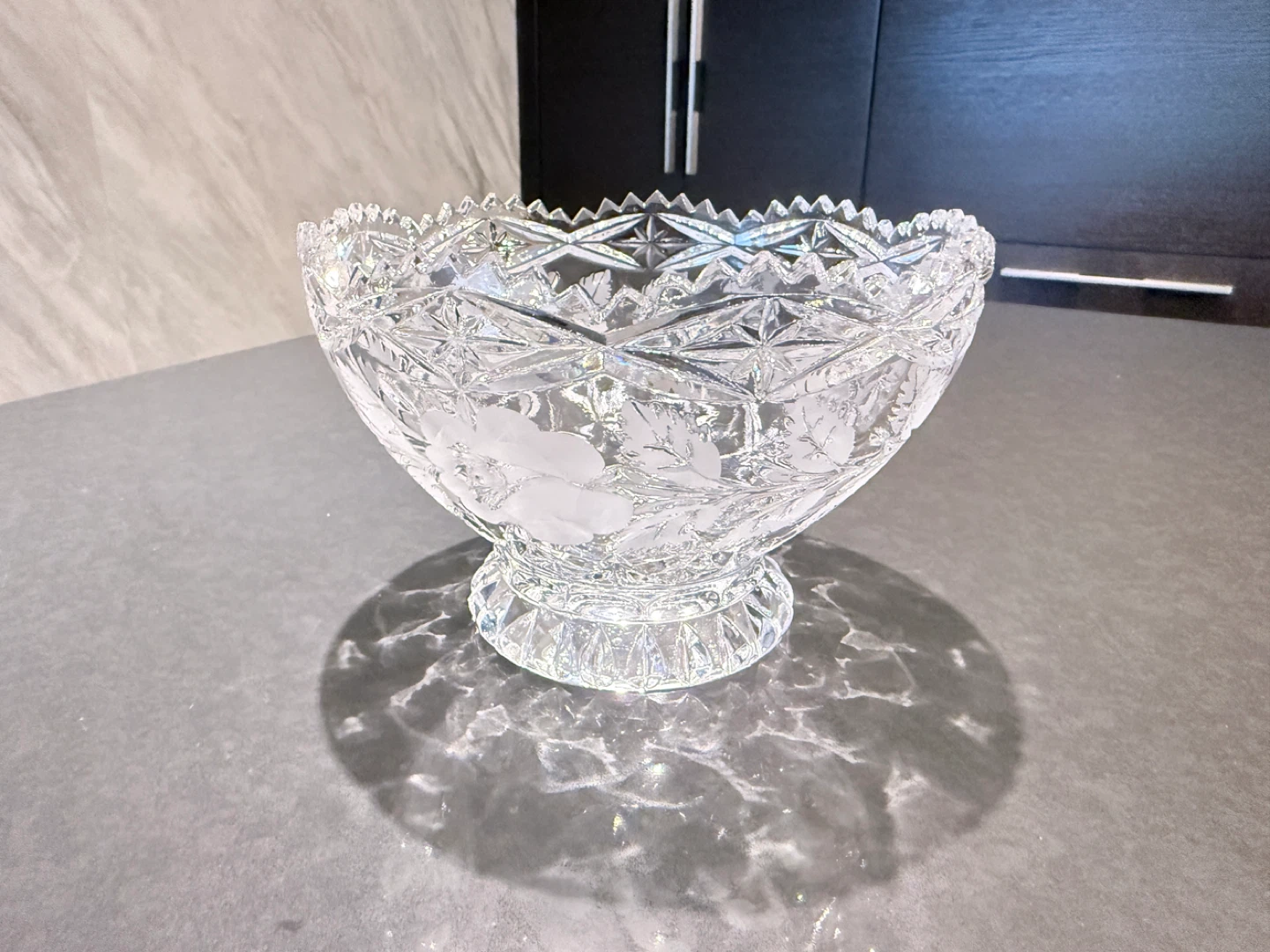 Crystal Footed Bowl with Engraved Floral Design