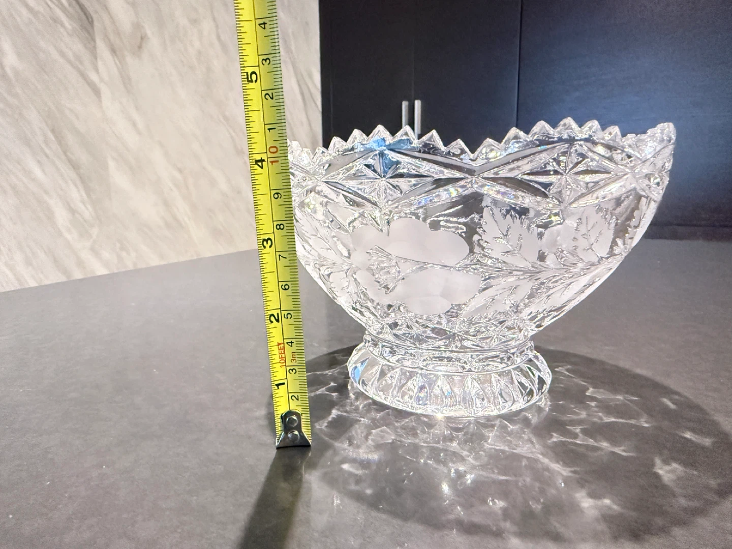 Crystal Footed Bowl with Engraved Floral Design - photo 5