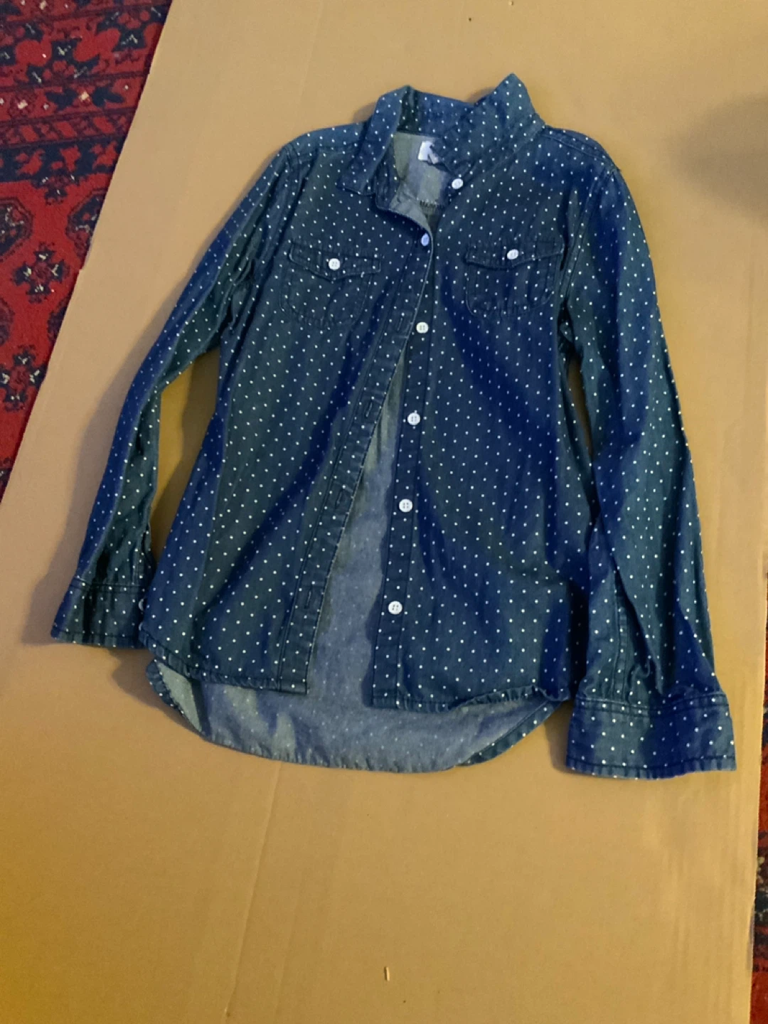 Denim Polka Dot Button-Up Shirt