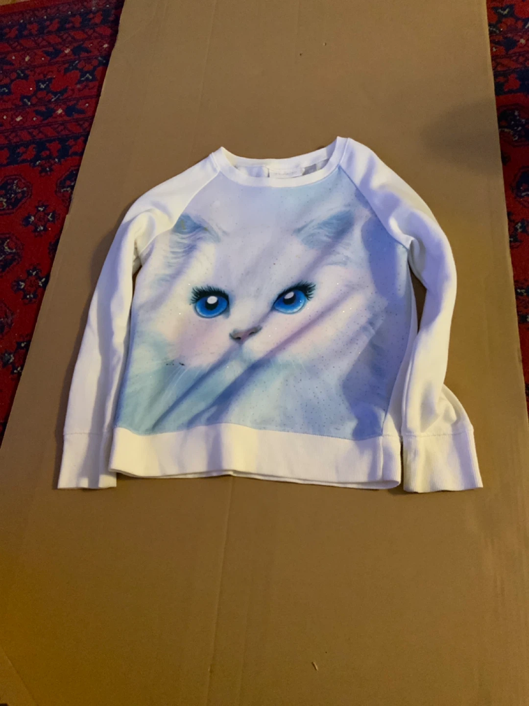 Kids White Cat Print Long Sleeve Sweatshirt