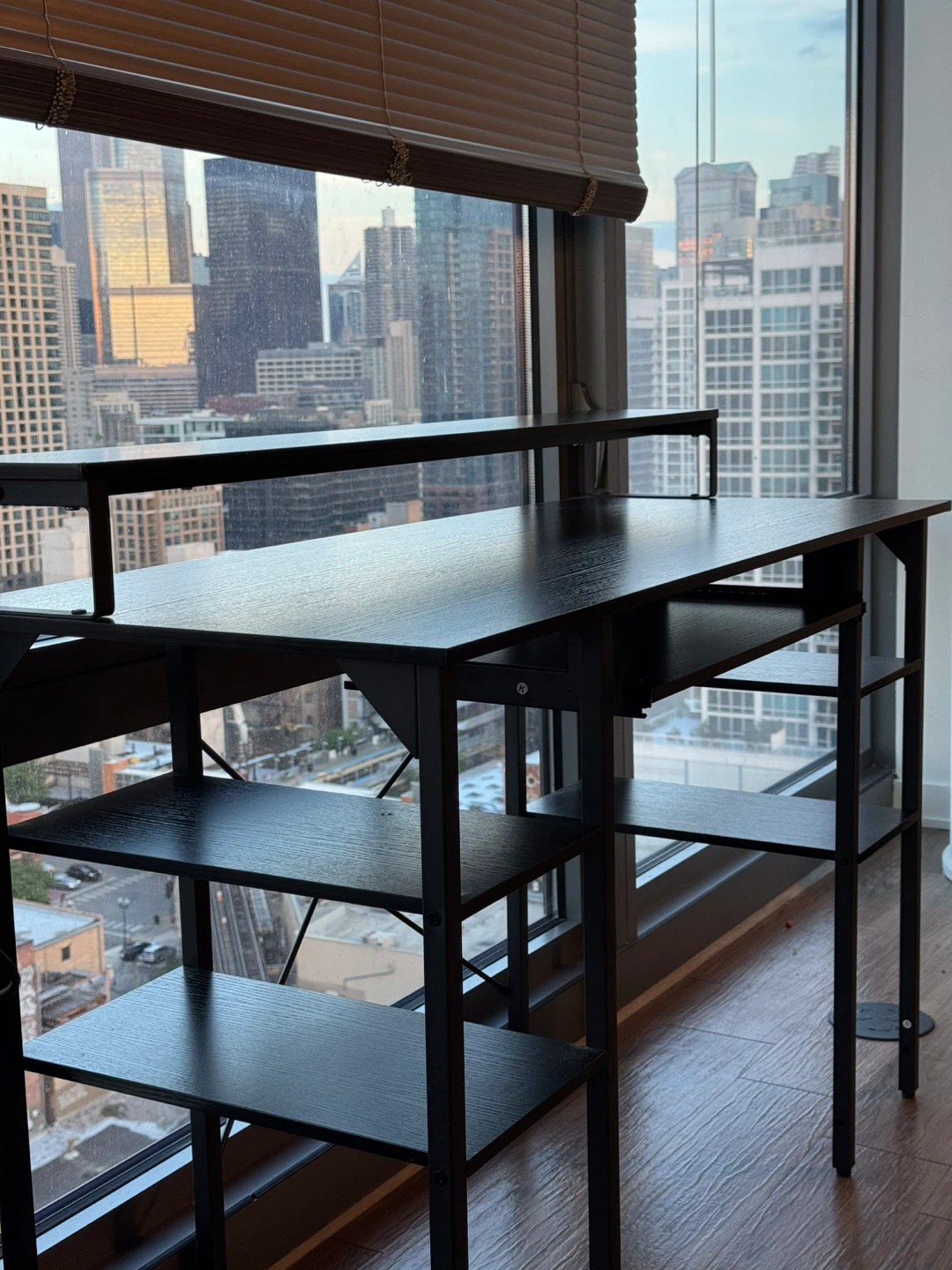 Black Standing Desk with Shelves