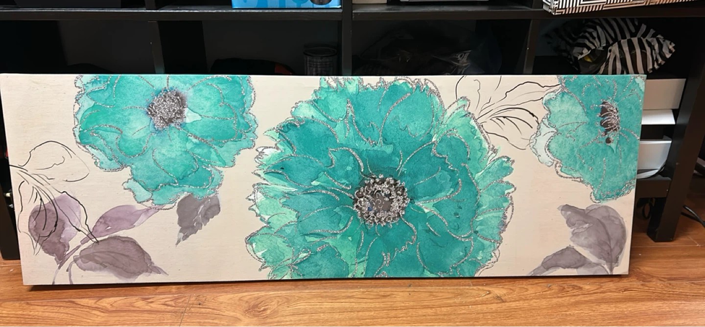 Teal Floral Canvas Wall Art