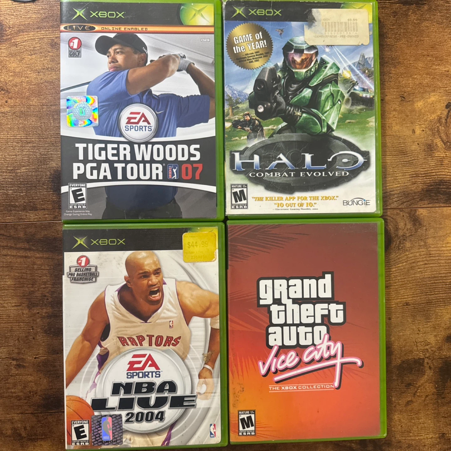 Xbox Halo, GTA Vice City, NBA Live 04, Tiger Woods 07
