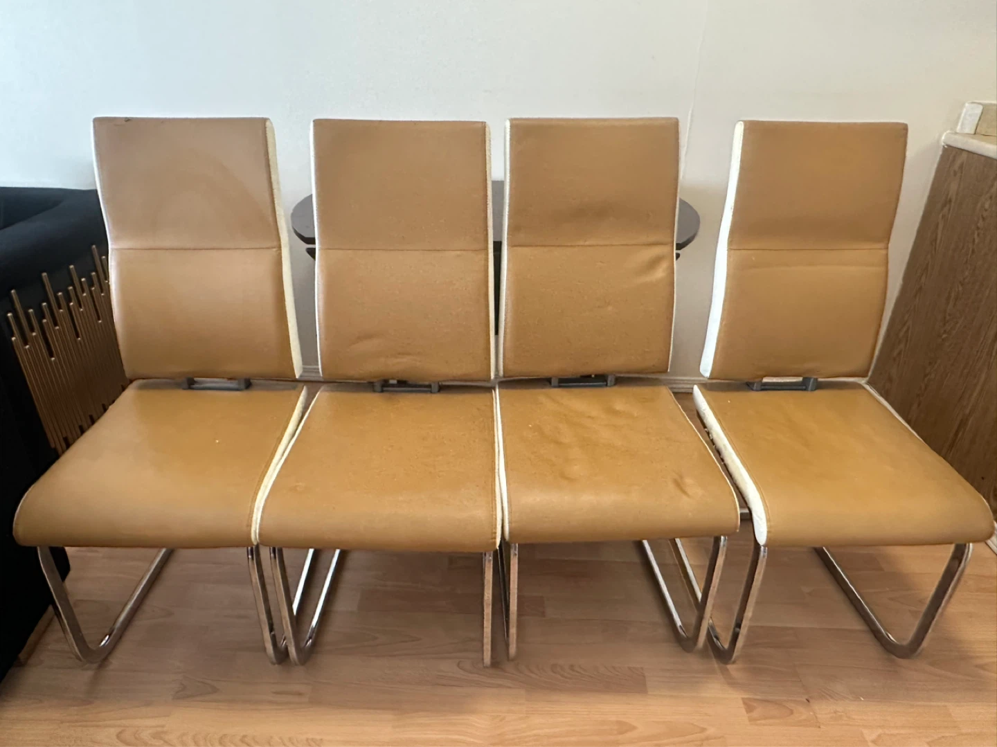 Set of 4 Dining Chairs - Tan Faux Leather