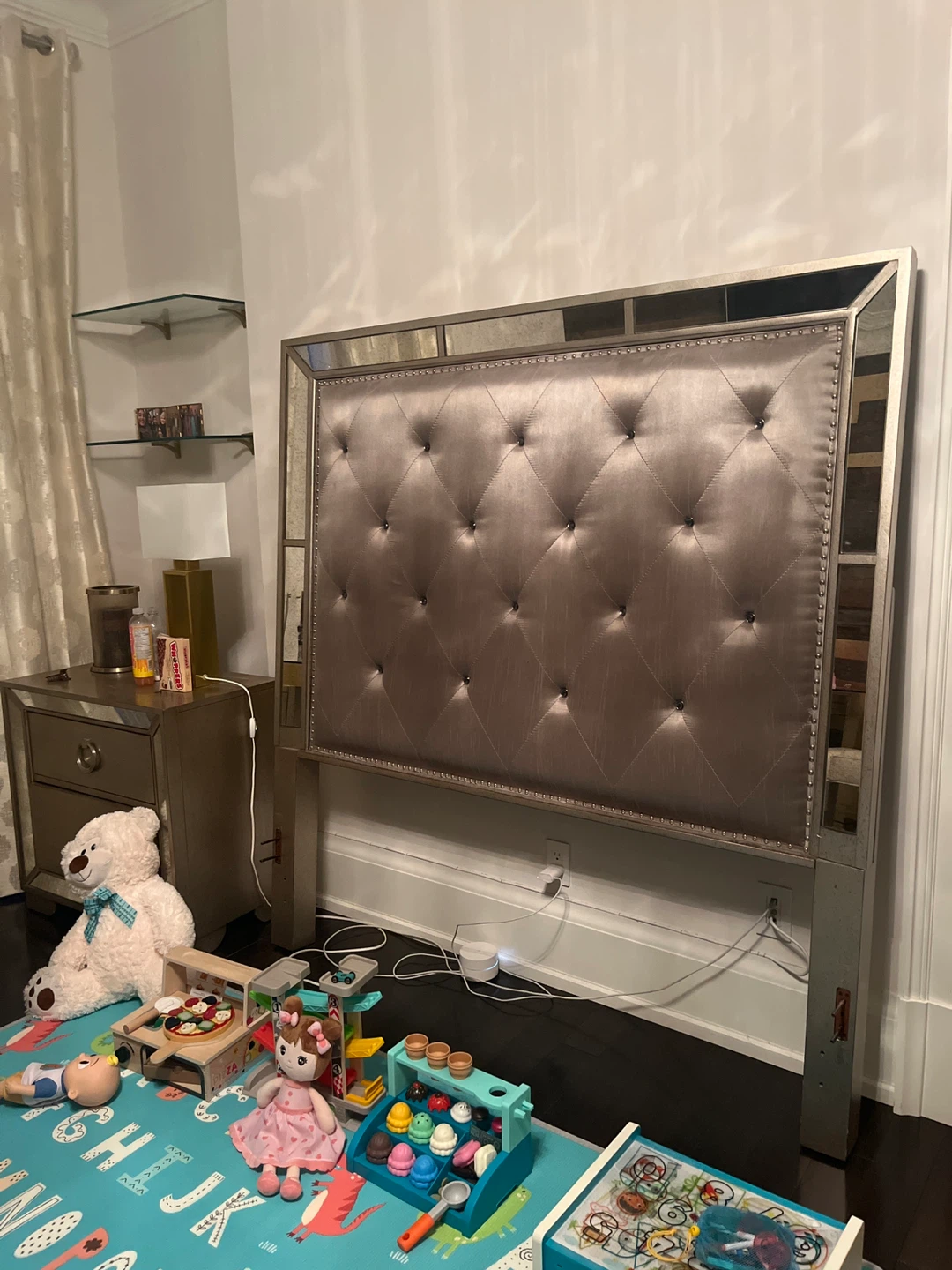 Tufted Upholstered Headboard with Mirrored Frame