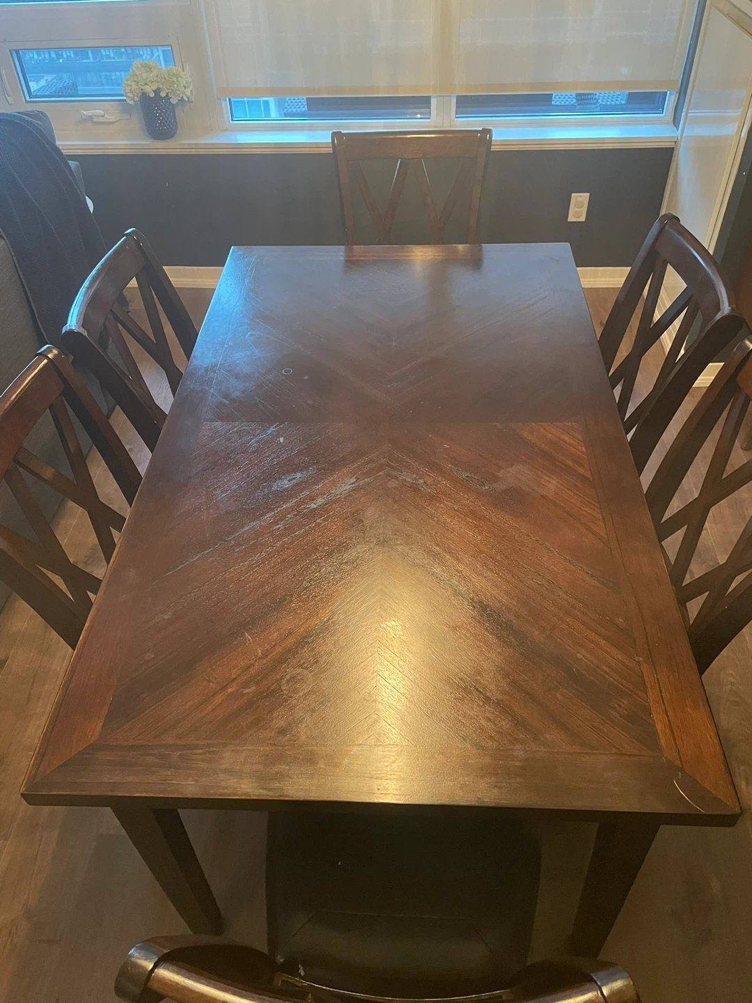 Solid Wood Dining Table Set – 6 Chairs Included