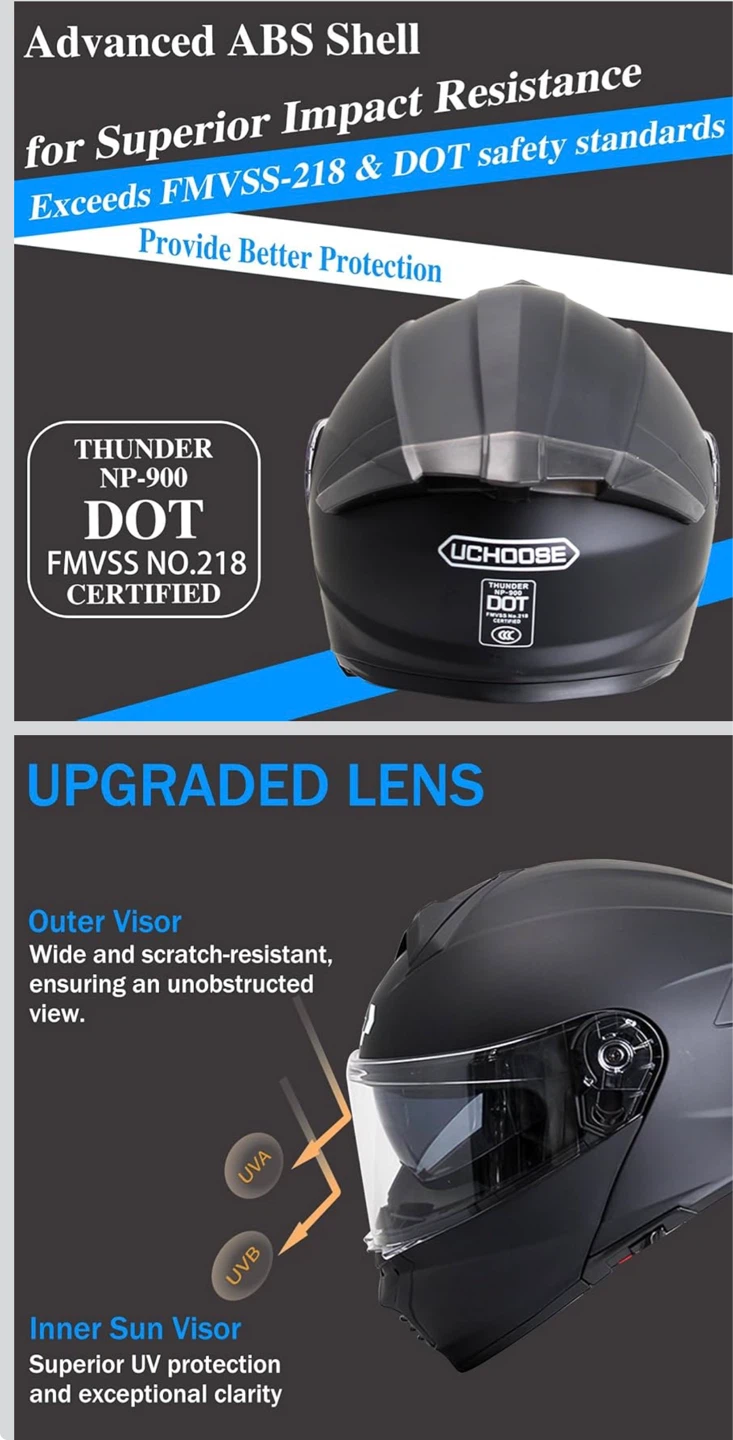 UCHOOBSE Thunder NP-900 DOT Certified Motorcycle Helmet