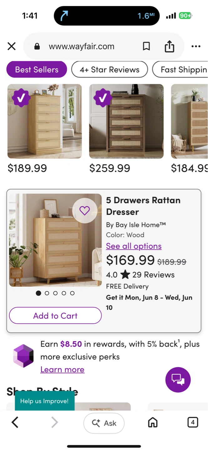 5 Drawers Rattan Dresser by Bay Isle Home - photo 3