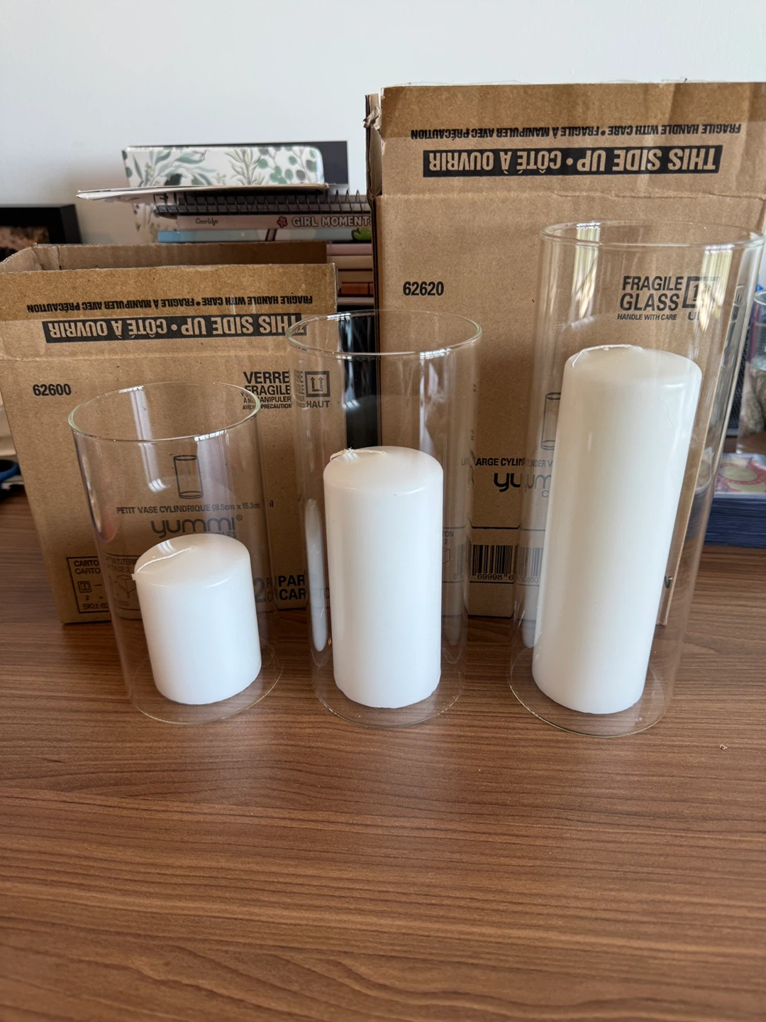 Yummi Candles Glass Vase and Pillar Candle Set of 3