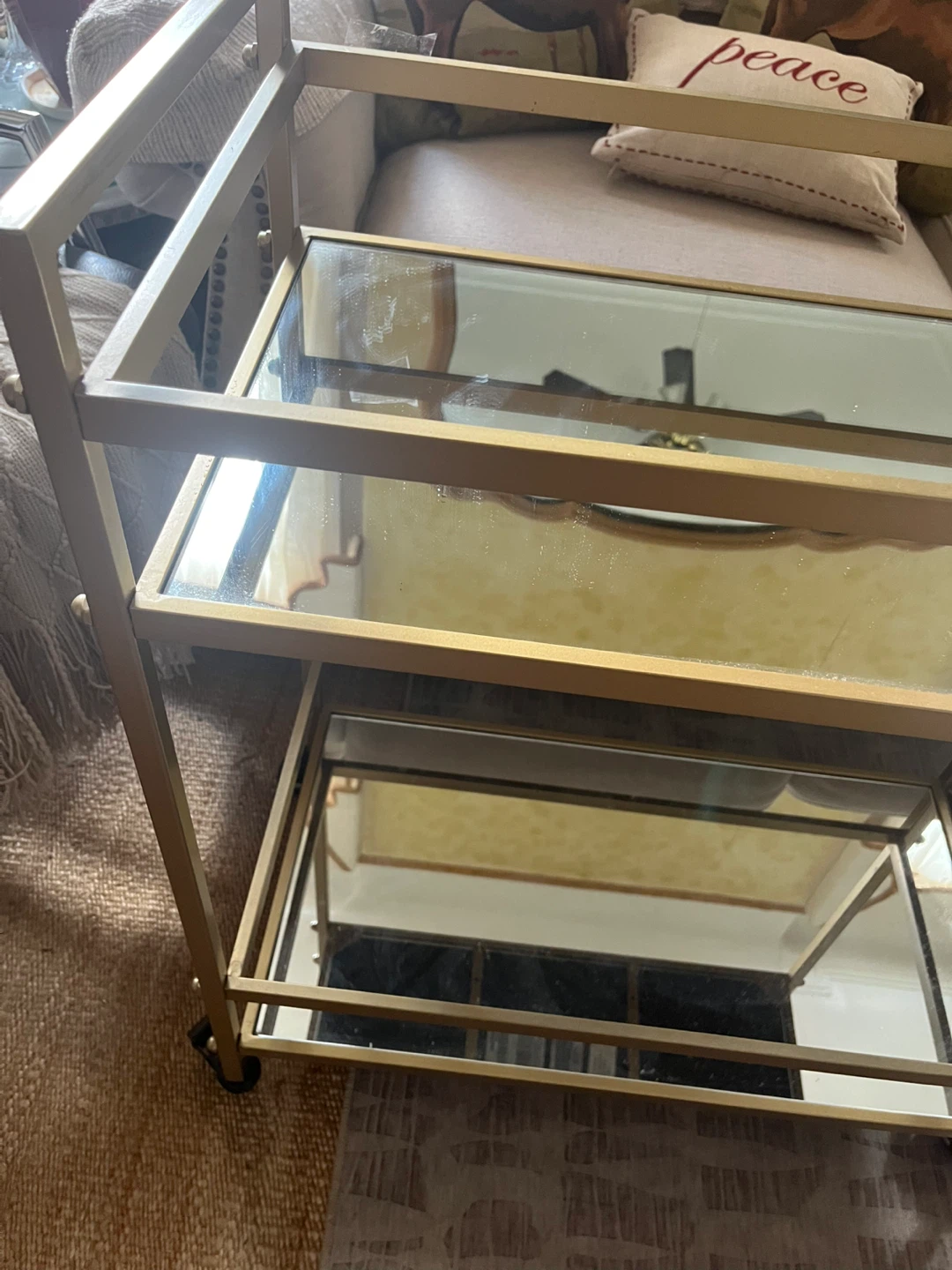 Gold Bar Cart with Mirrored Shelves - photo 3