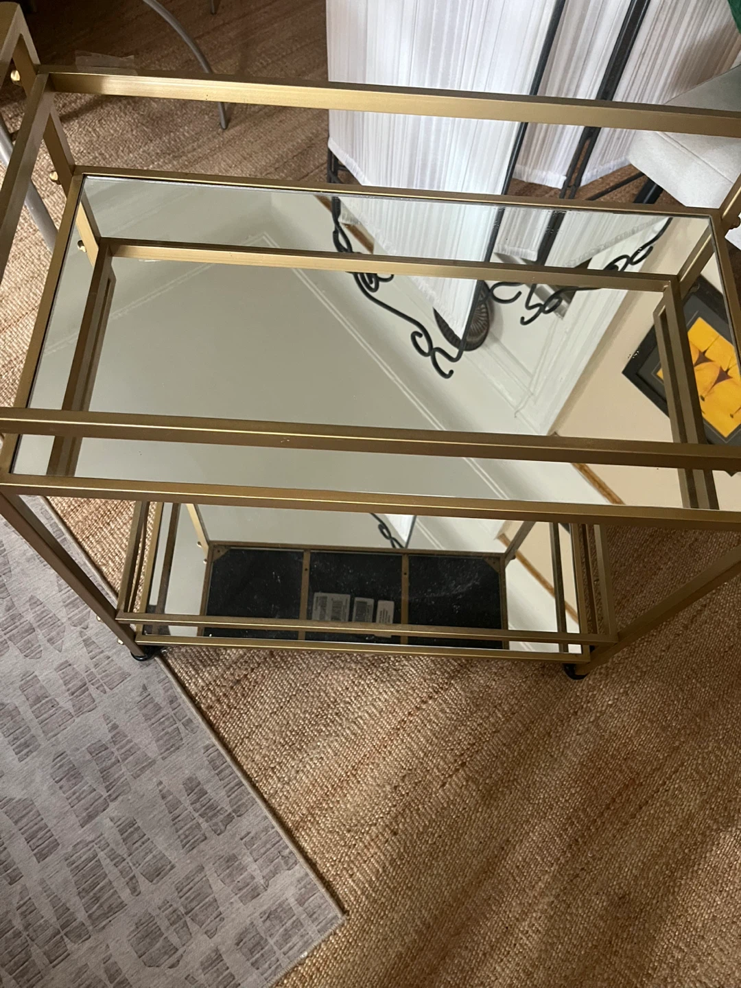 Gold Bar Cart with Mirrored Shelves - photo 2