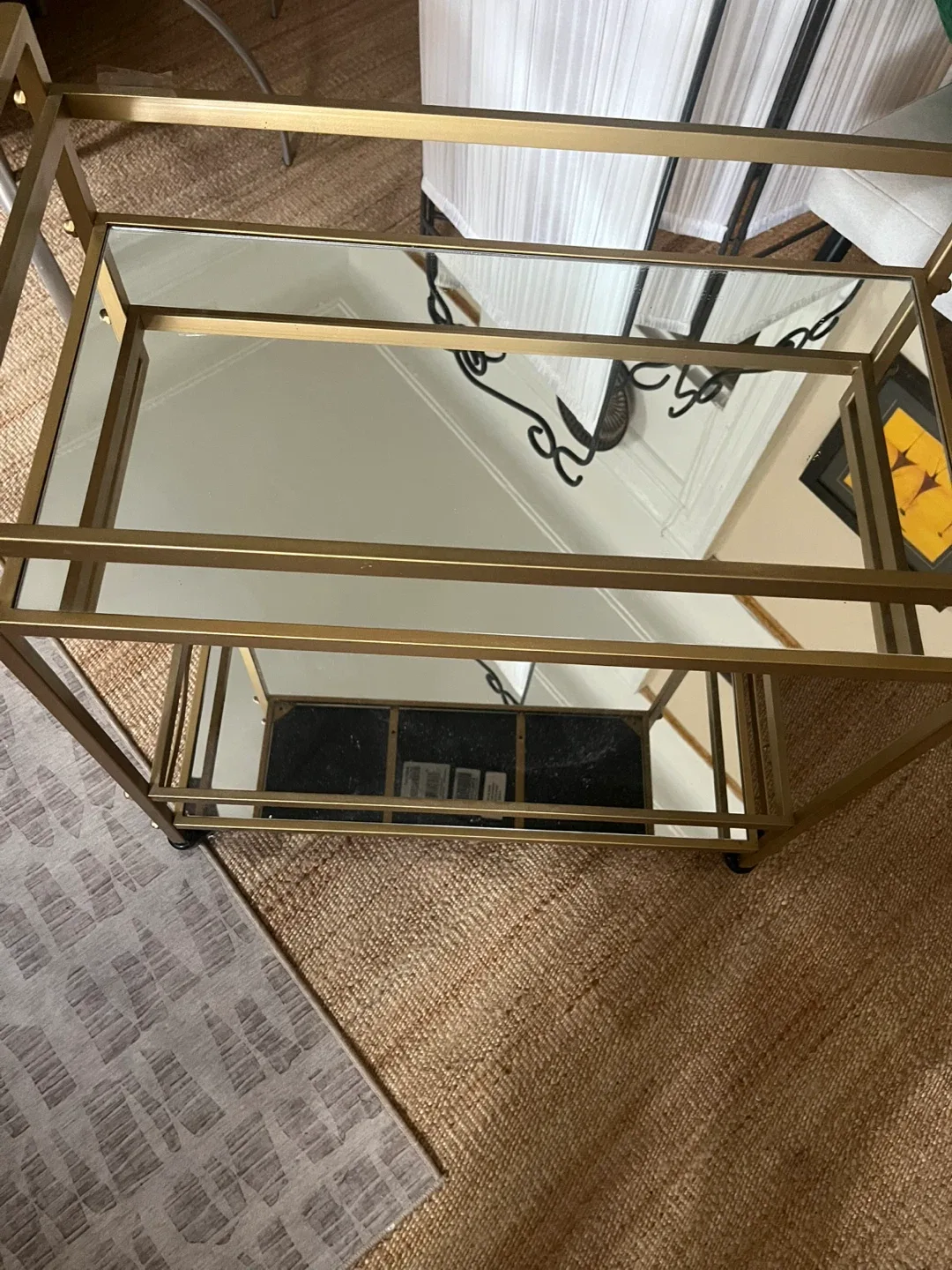 Gold Bar Cart with Mirrored Shelves - photo 2
