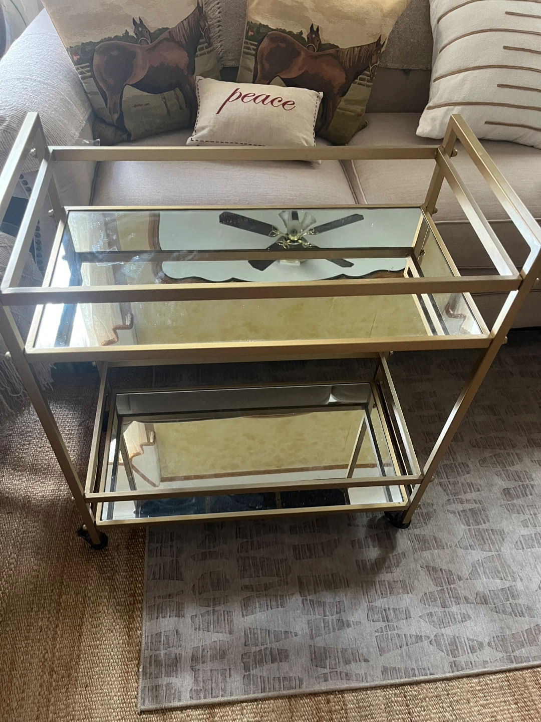 Gold Bar Cart with Mirrored Shelves