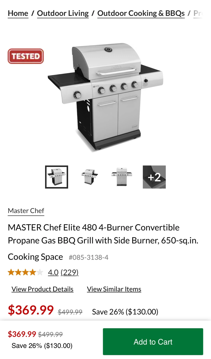 Master Chef Elite 480 4-Burner Propane Gas BBQ Grill