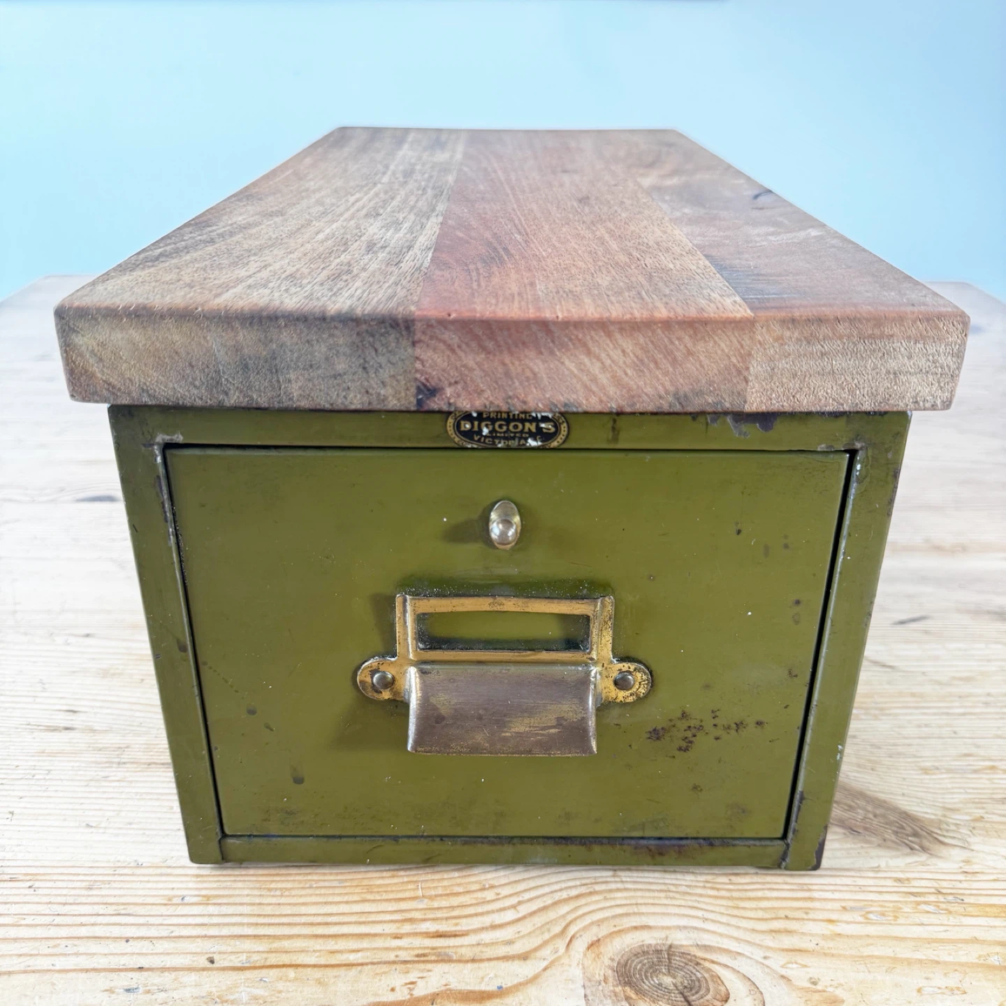 Vintage Metal Storage Box with Wooden top - photo 2
