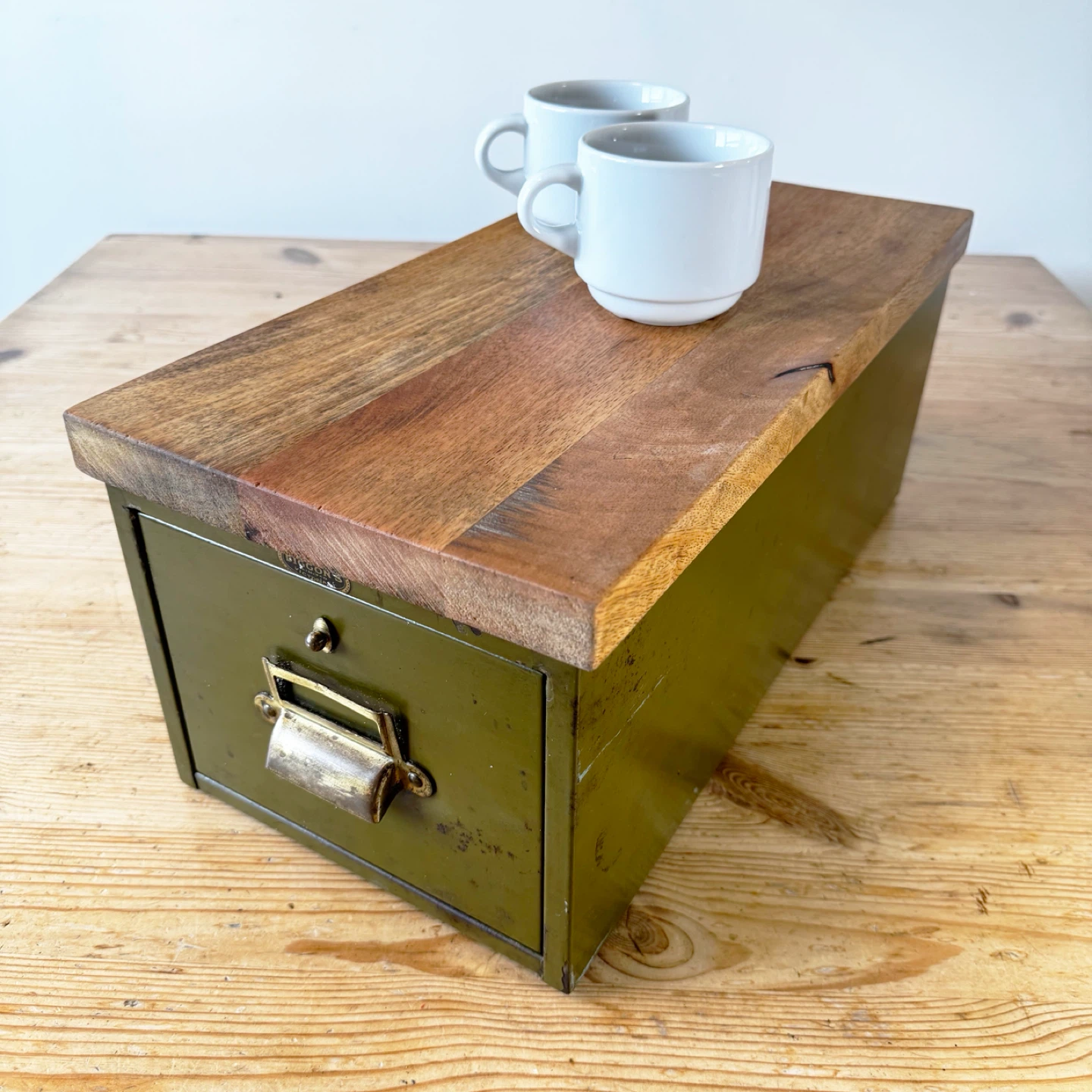 Vintage Metal Storage Box with Wooden top