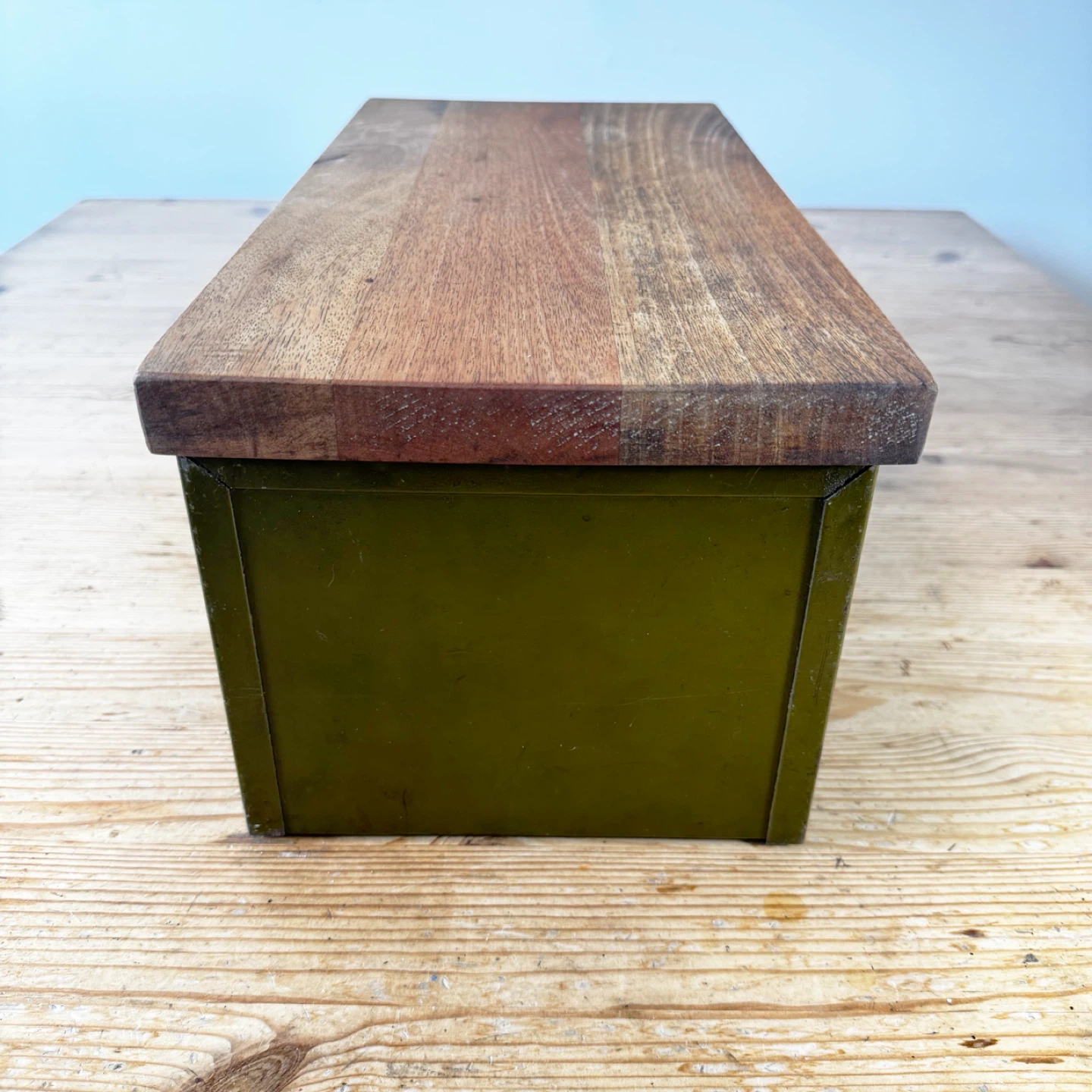 Vintage Metal Storage Box with Wooden top - photo 3