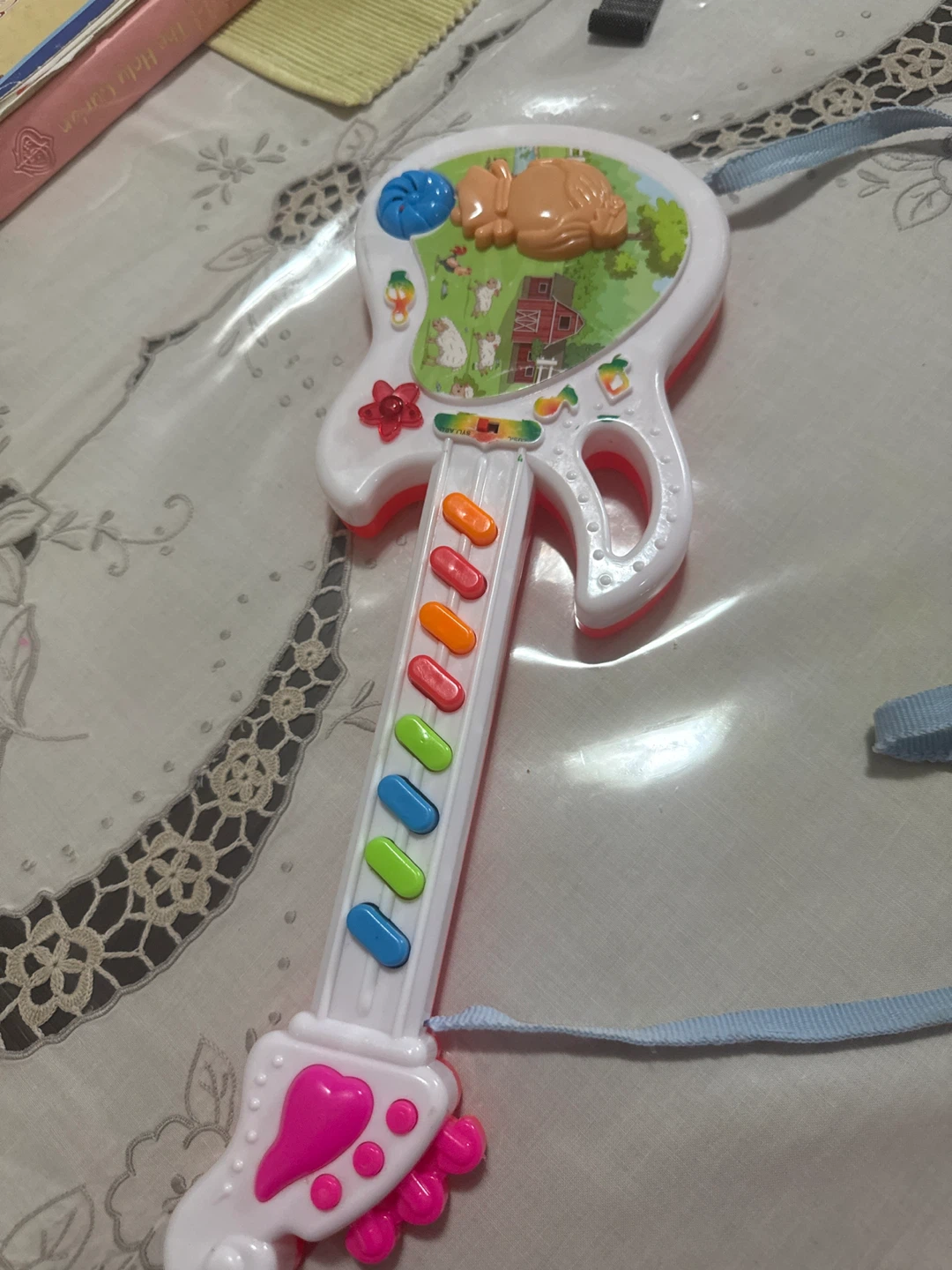 Toy Guitar with Farm Scene