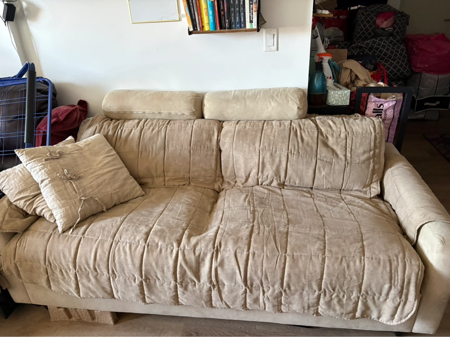 Beige Loveseat Sofa with Throw Pillows - photo 2