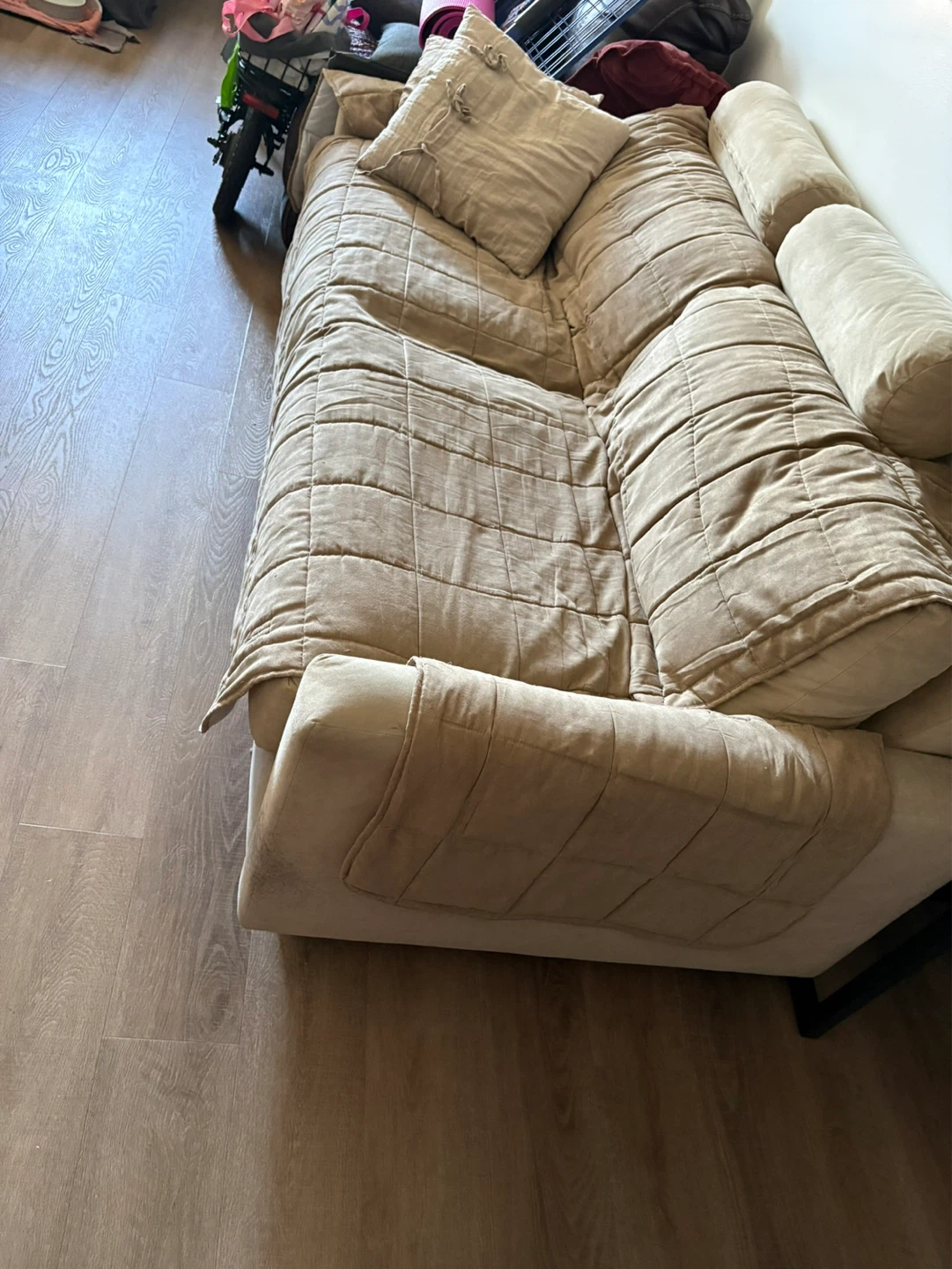 Beige Loveseat Sofa with Throw Pillows - photo 3