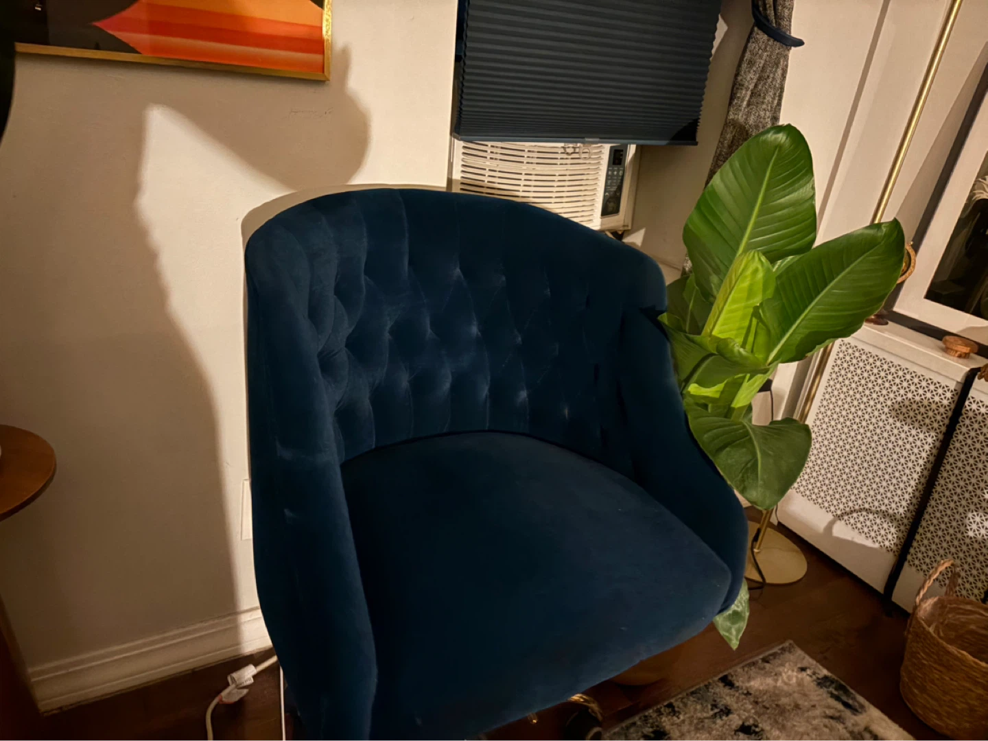 360° Rotating Office Chair - Teal Velvet with Gold Base