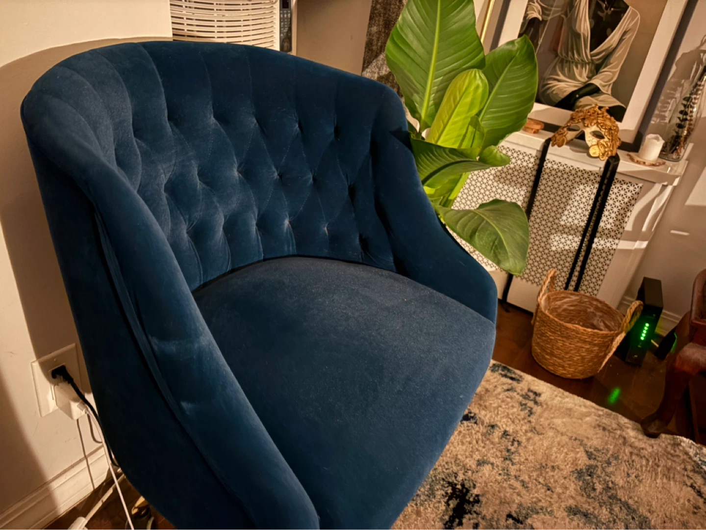 360° Rotating Office Chair - Teal Velvet with Gold Base - photo 2