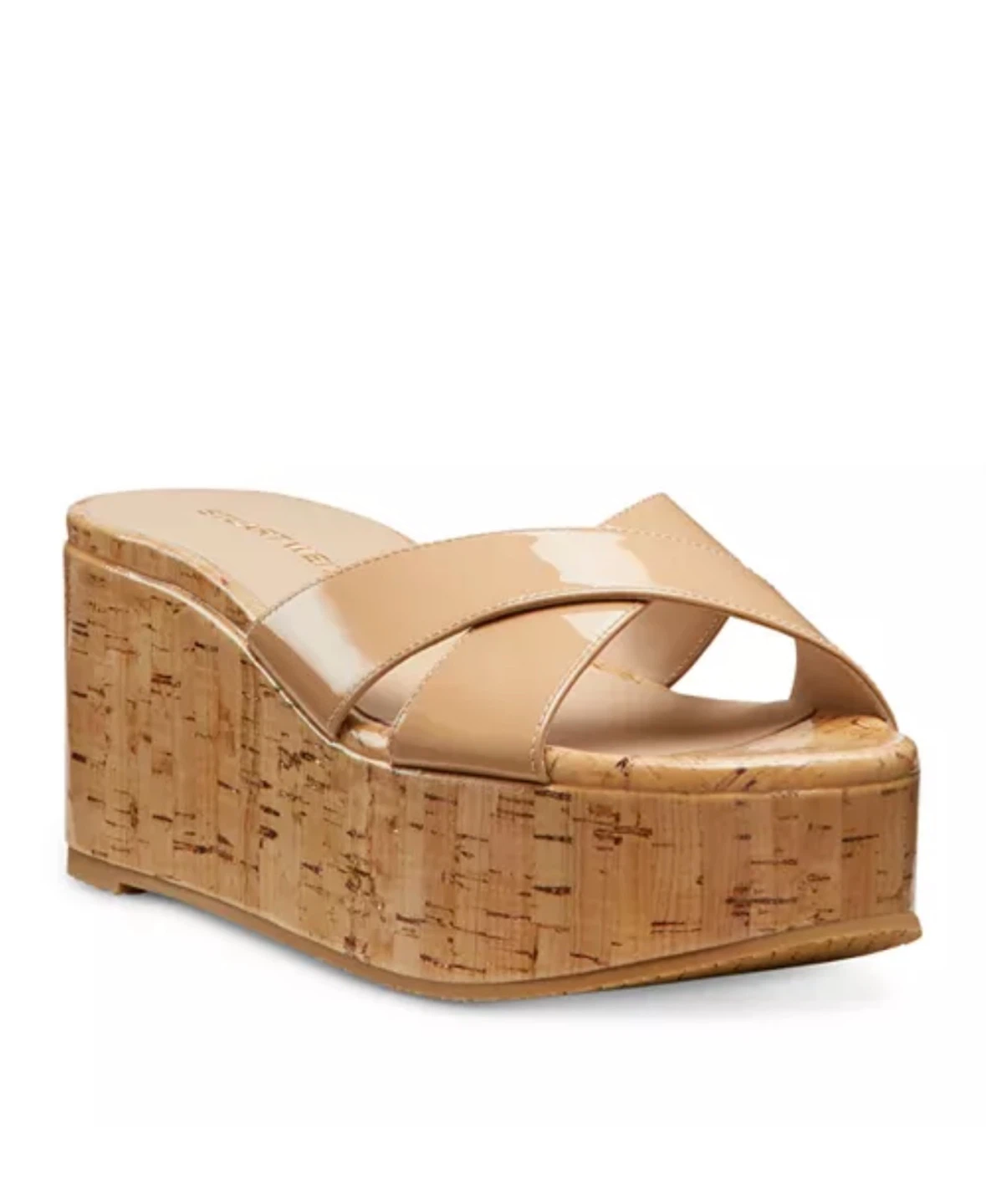 Stuart Weitzman Beige Patent Cork Wedge Sandals