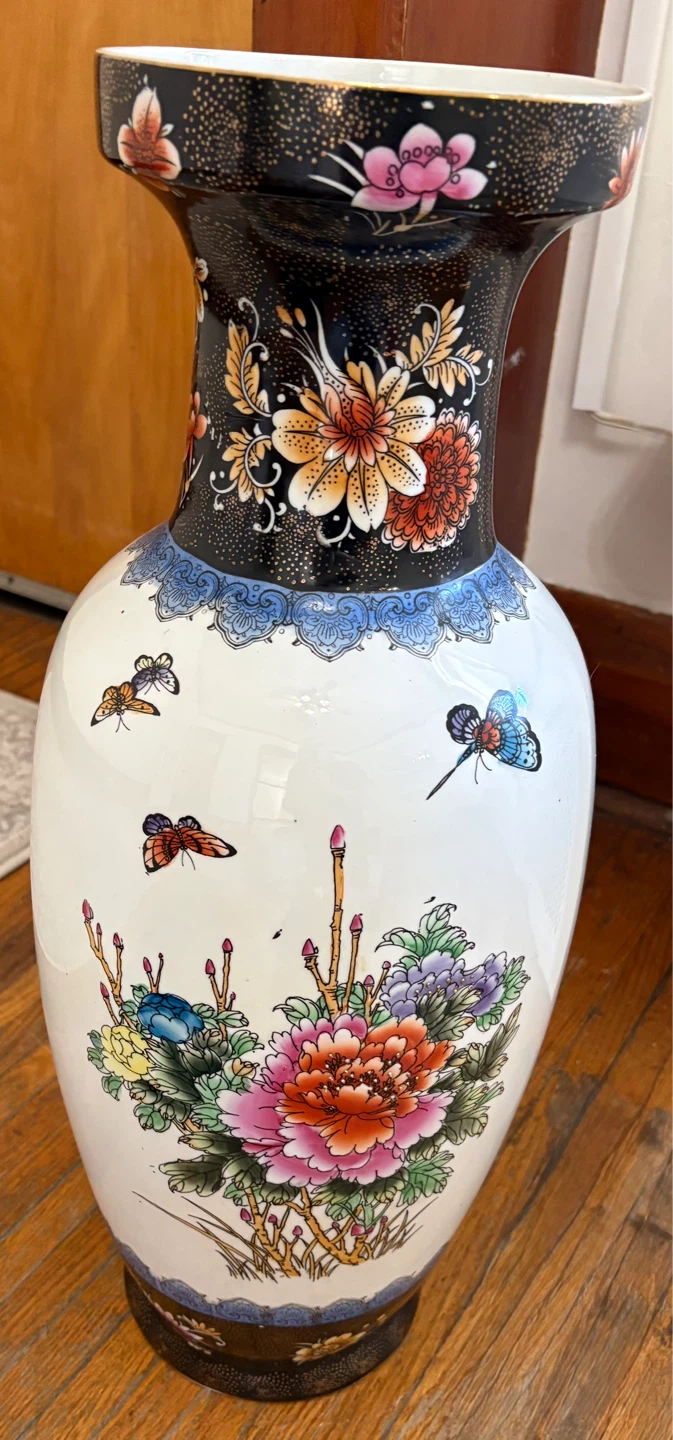 Large Chinese Porcelain Vase Peacock Floral Design - photo 2