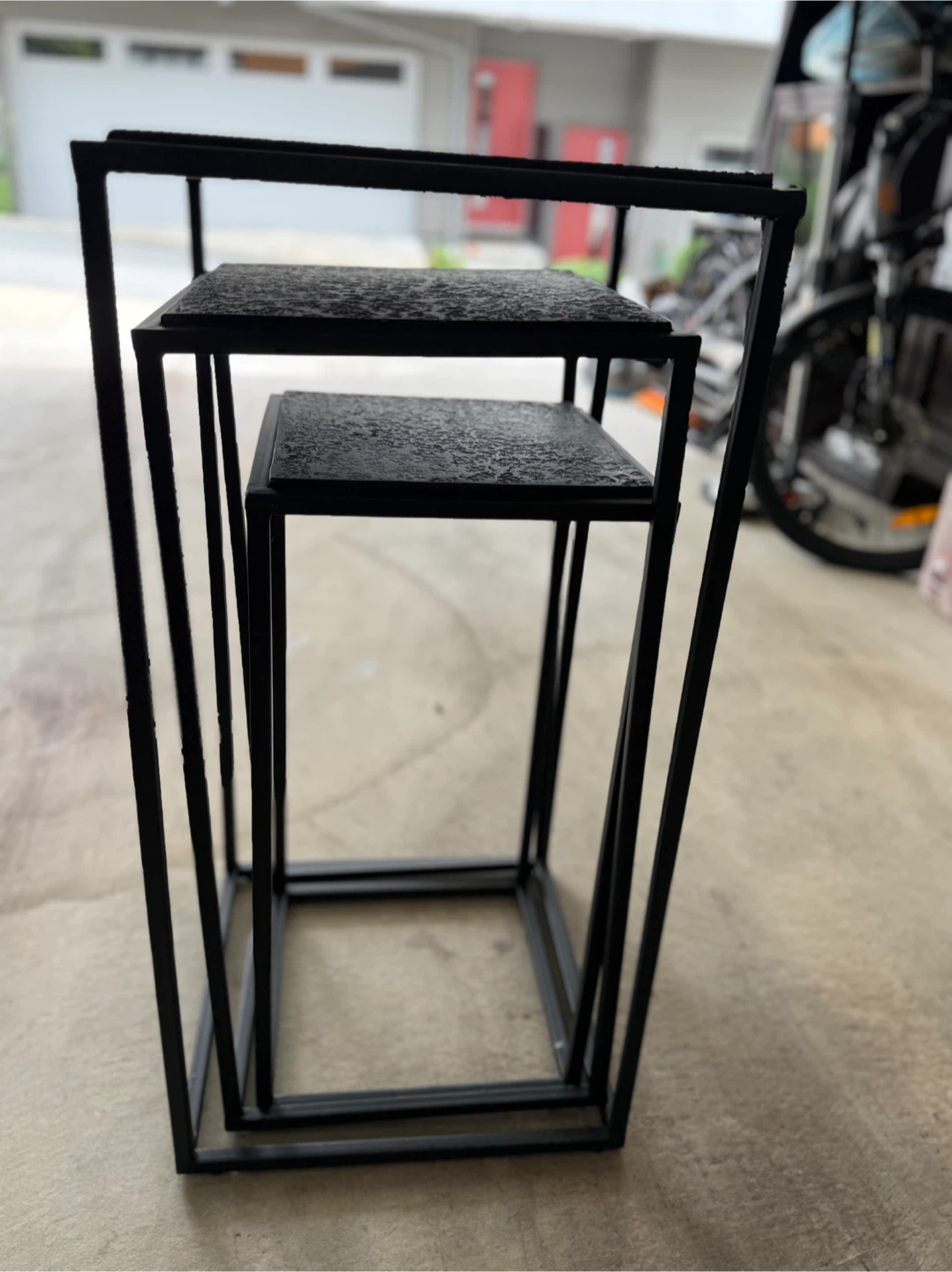 Set of 3 Black Metal Pedestal Stands/Tables