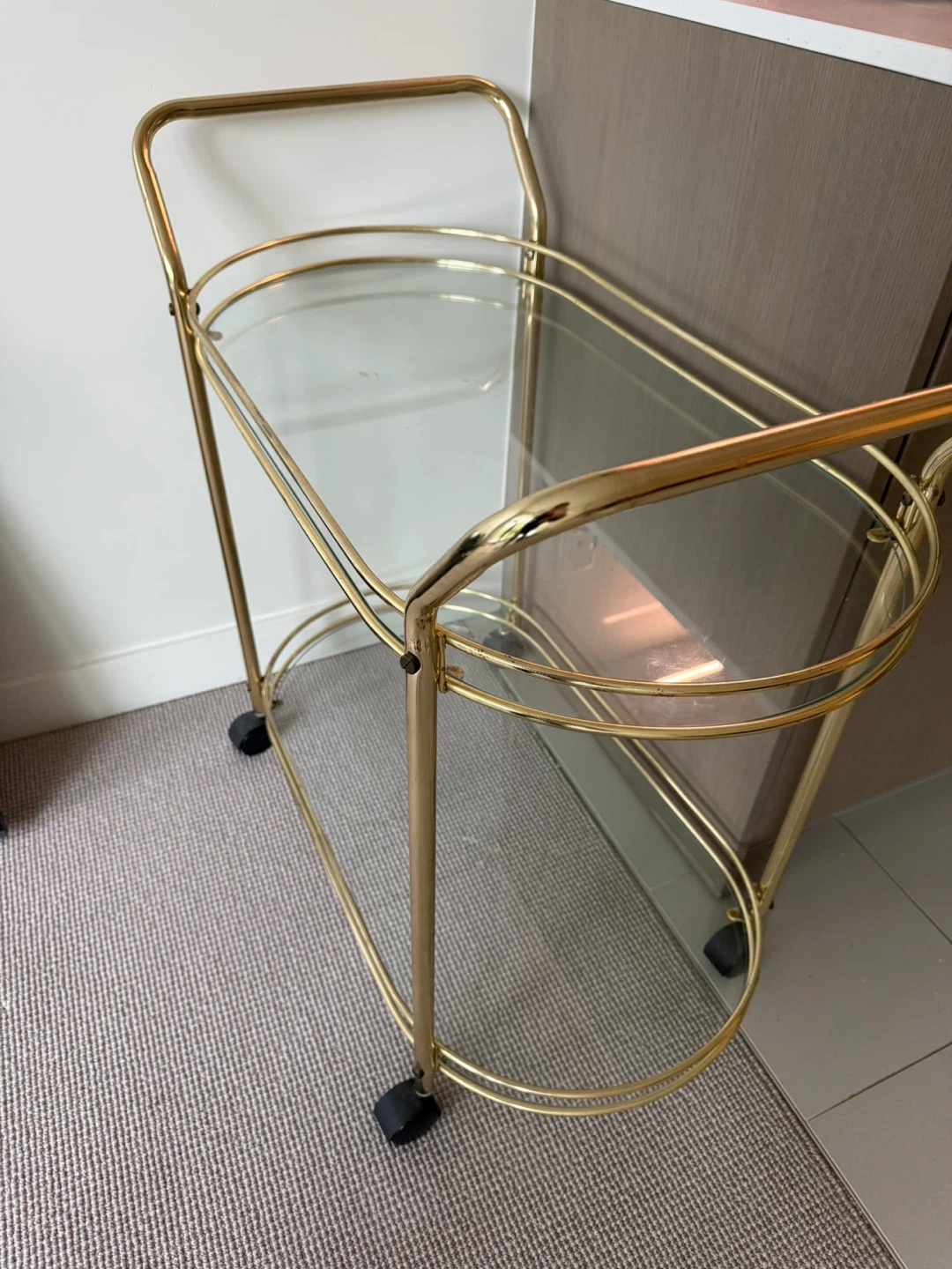 Gold Bar Cart with Glass Shelves