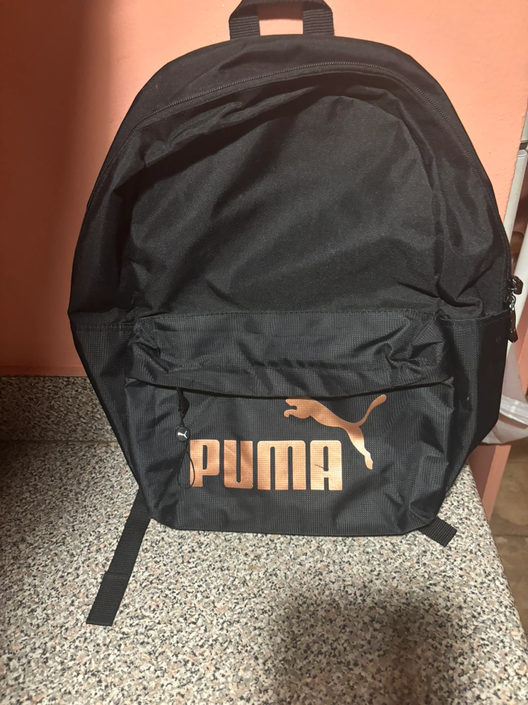Black Puma Backpack Rose Gold Logo