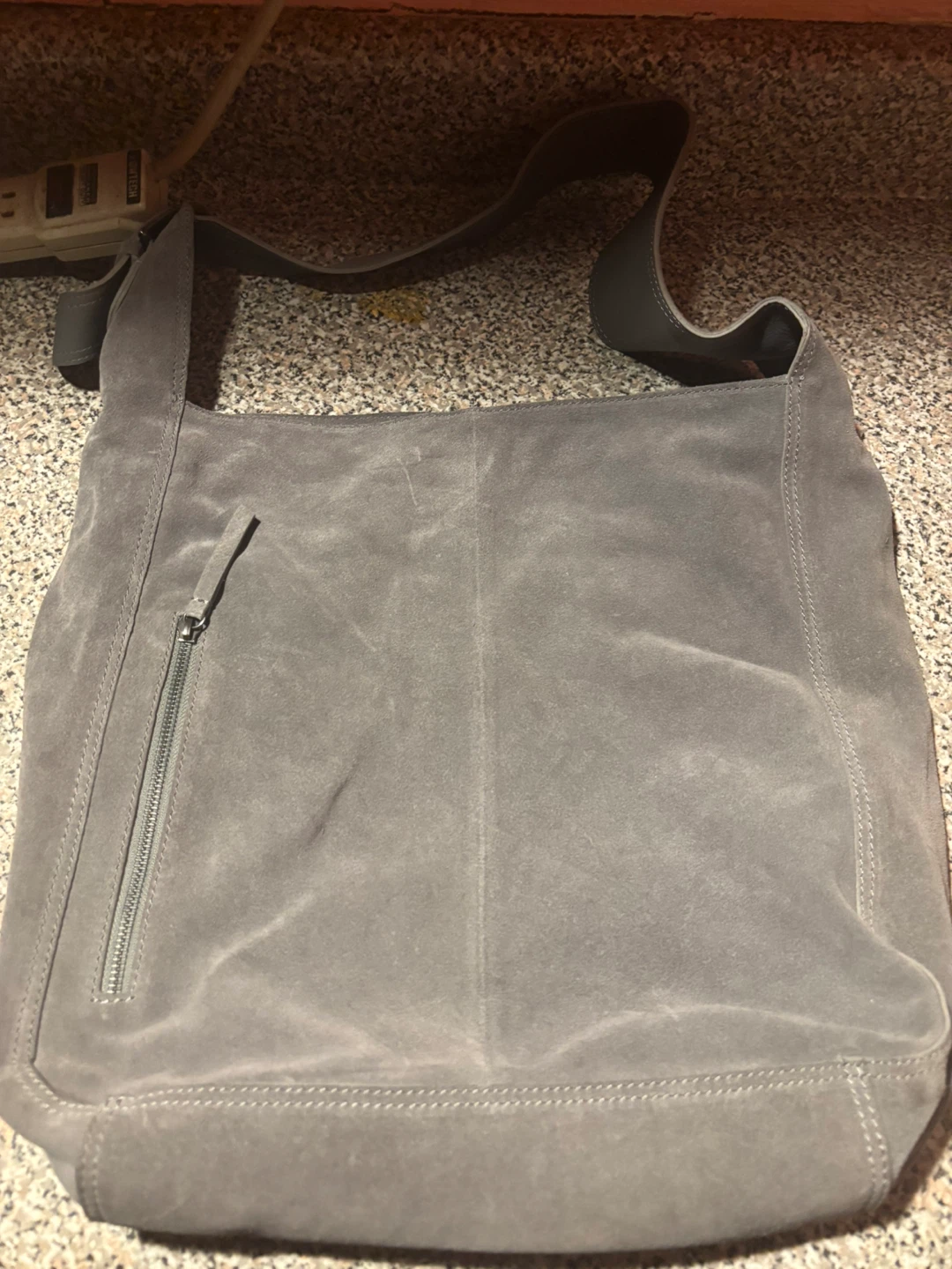 Gray Suede Shoulder Bag