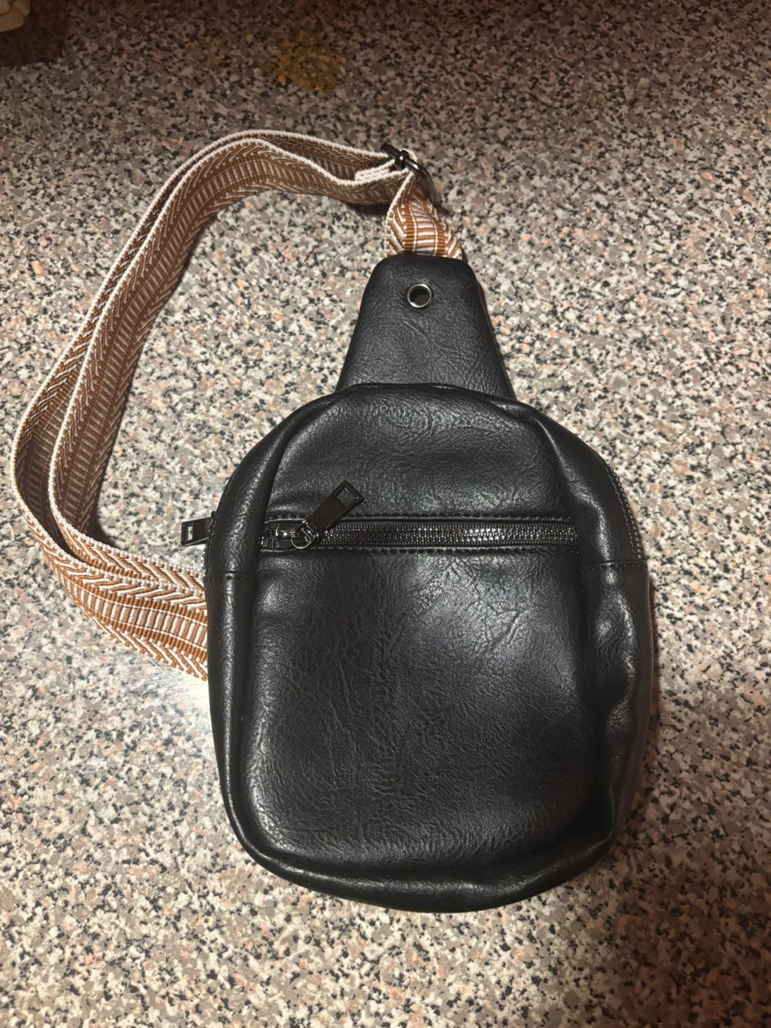 Black Faux Leather Sling Bag