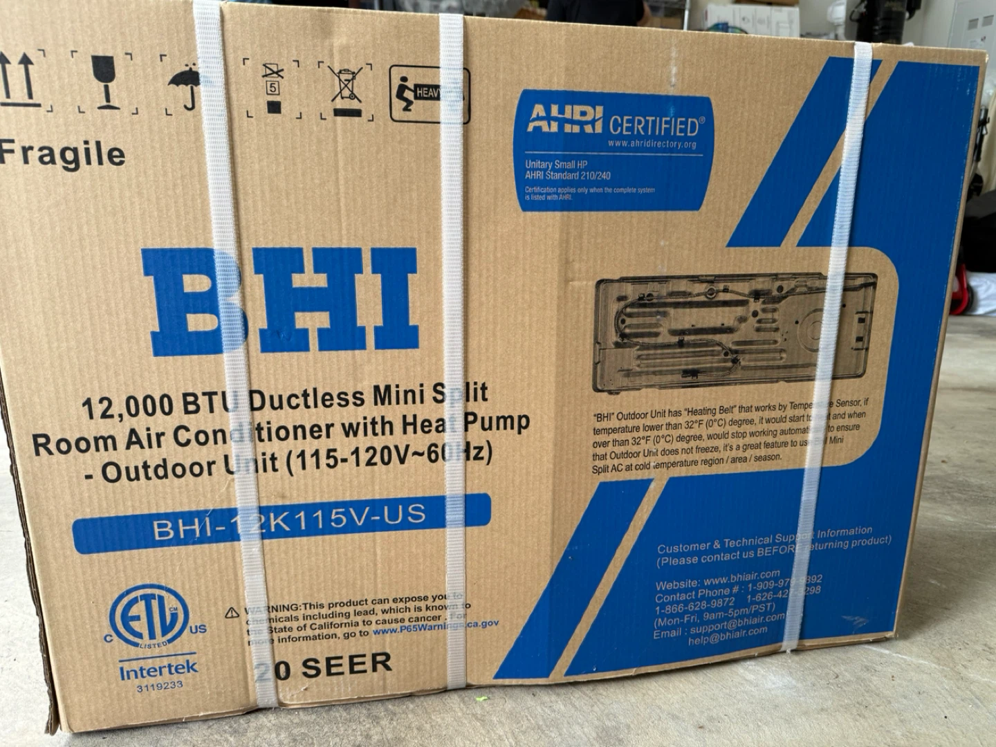 BHI 12,000 BTU Ductless Mini Split Air Conditioner