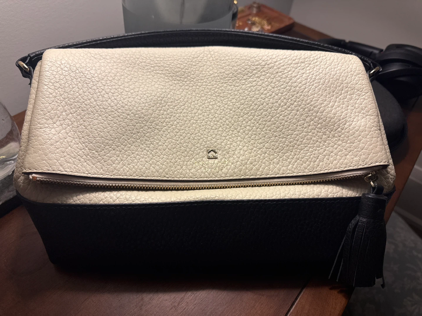 Kate Spade Black and Cream Pebble Leather Shoulder Bag