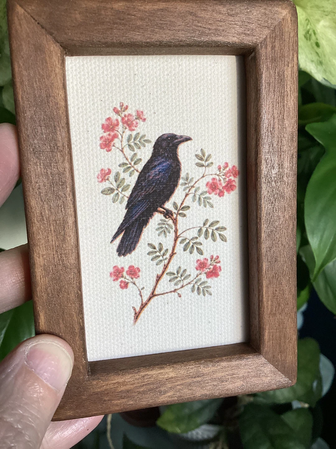 Miniature Artwork Crow on a Floral Branch - photo 2