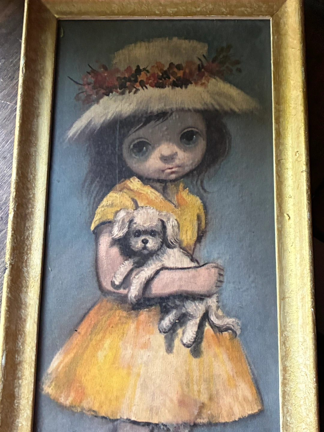 OZZ FRANCA Big Eyes Sad YELLOW DRESS GIRL dog MCM Art vintage - photo 2