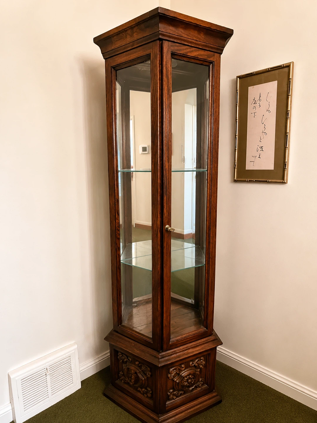 Vintage Wooden Display Cabinet with Glass Doors